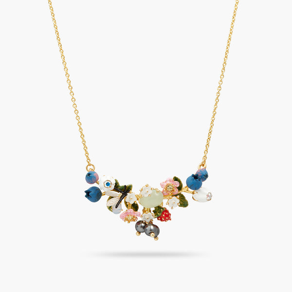 Blueberry, Firefly And Round Cut Stone Statement Necklace | ATBG3041