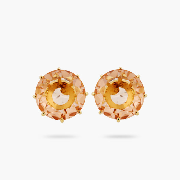 Apricot Pink Diamantine Round Stone Sleeper Earrings | ATLD1401