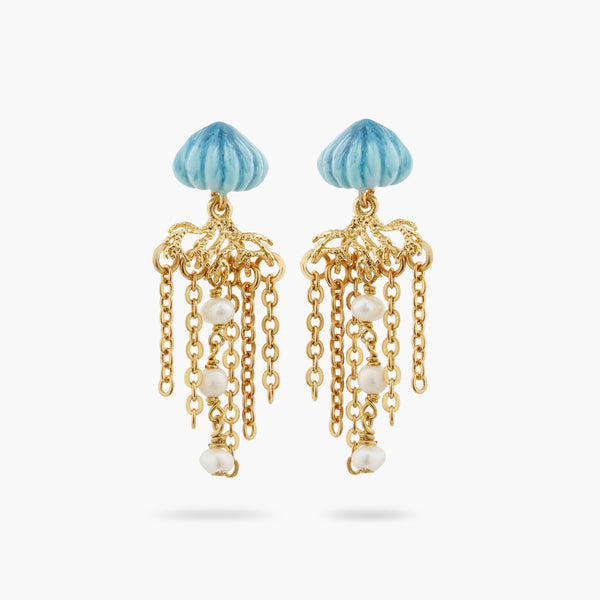 Blue And Golden Jellyfish Dangling Earrings | ATPR1031