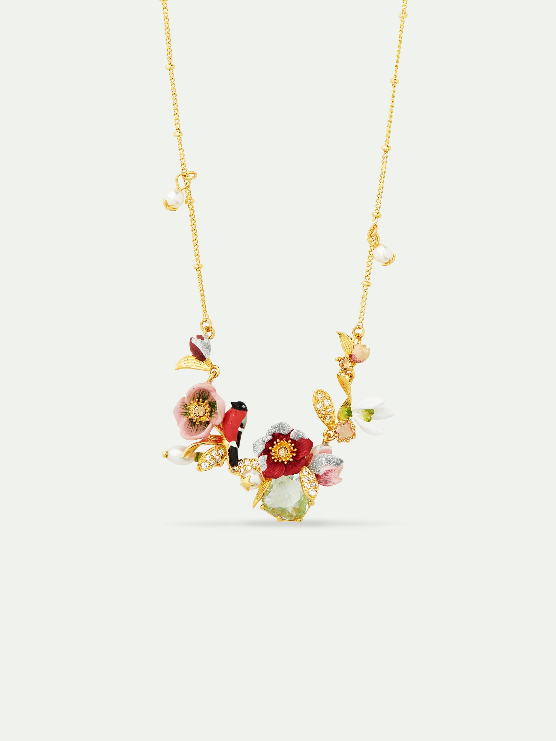 Hellebore Flower & Bullfinch Statement Necklace | AUVH3011