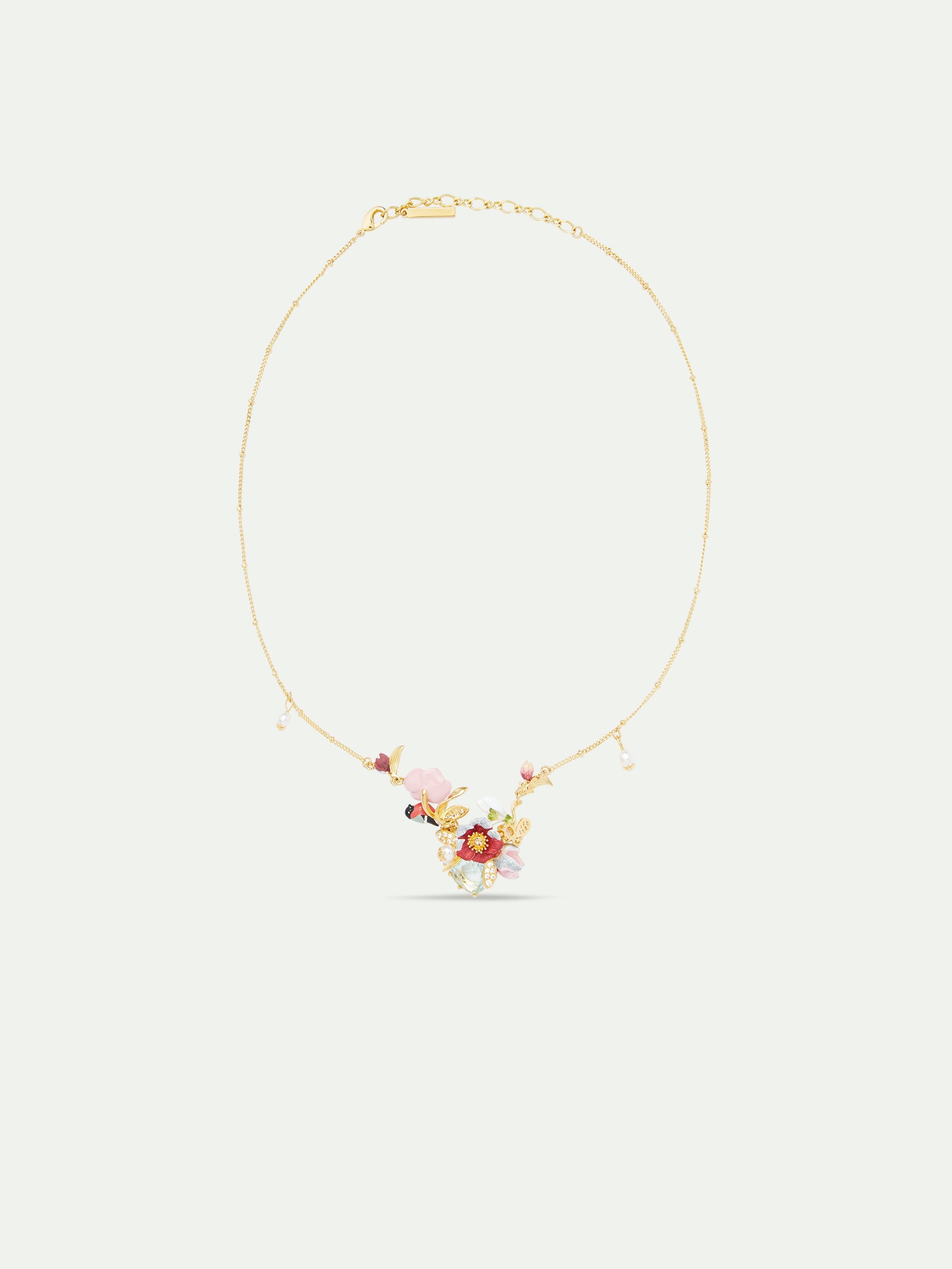Hellebore Flower & Bullfinch Statement Necklace | AUVH3011