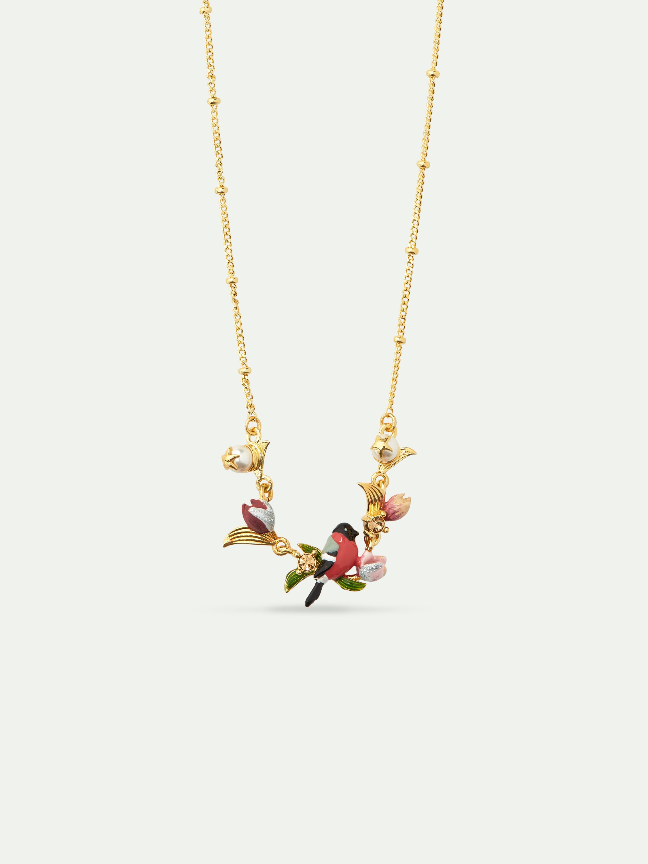 Hellebore Flower And Bullfinch Statement Necklace | AUVH3021
