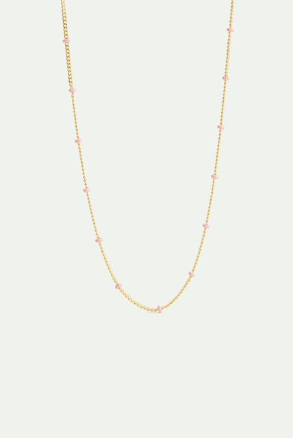 Enamelled Golden Chain And Pink Beads | AVPE3011