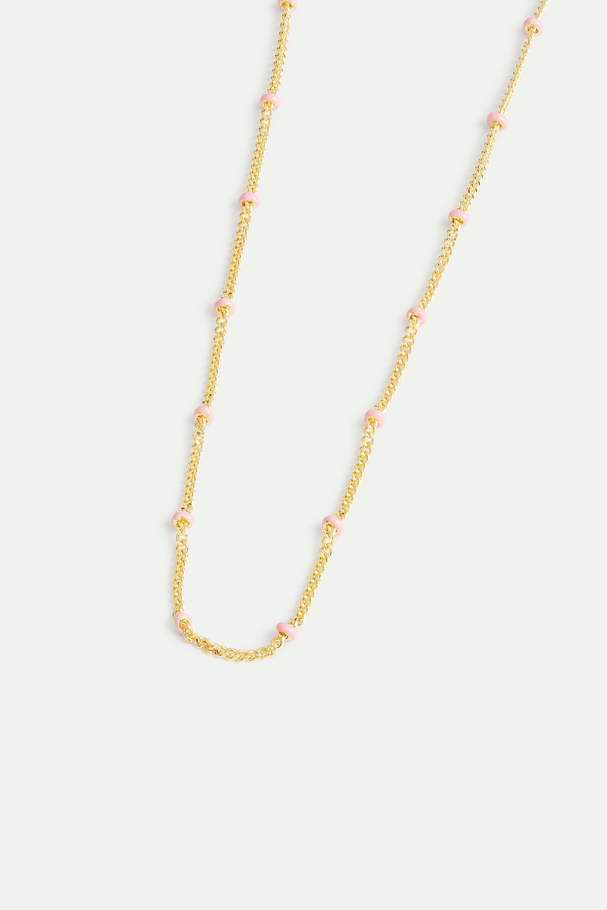 Enamelled Golden Chain And Pink Beads | AVPE3011