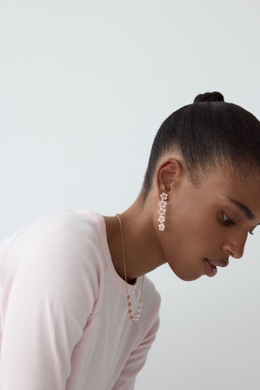 Mini White Cherry Blossom Dangle Earrings | AYHM1011