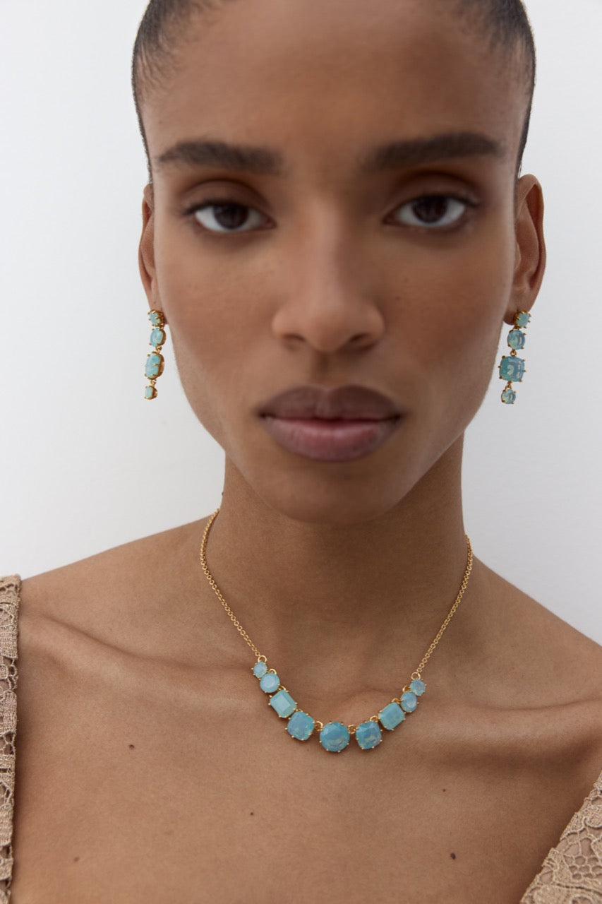 Fine Diamantine Necklace With 9 Glacier Blue Stones | AYLD3602