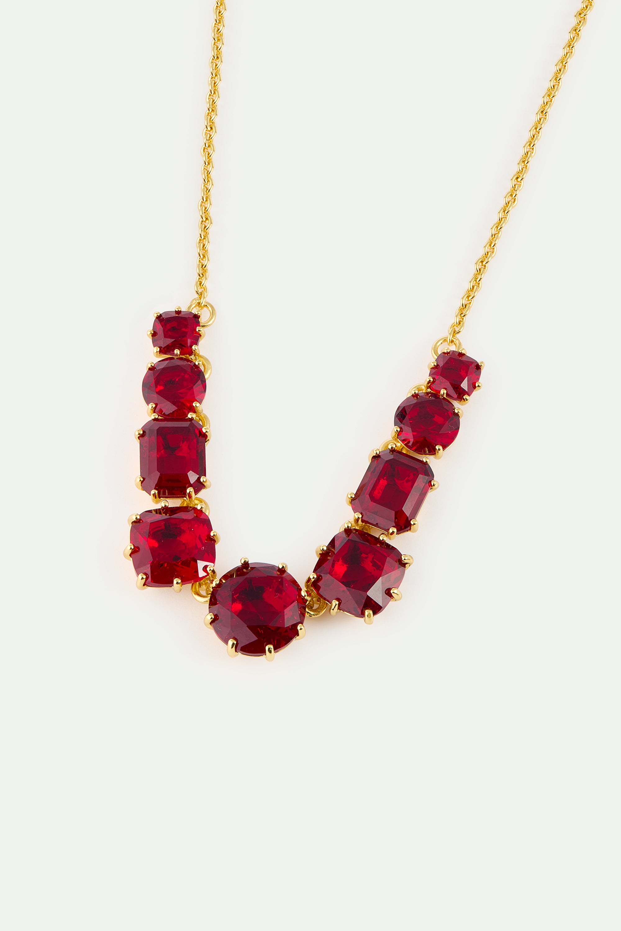 Fine Diamantine Necklace With 9 Garnet Red Stones | AYLD3603