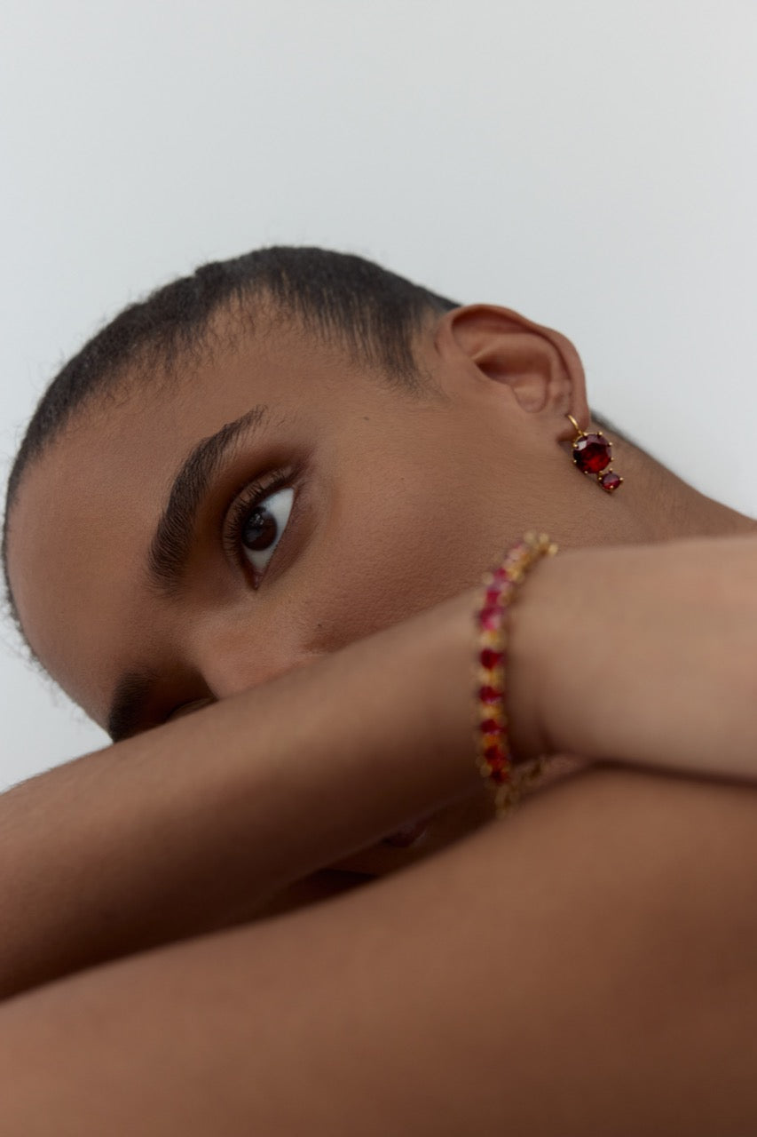 Garnet Red Diamantine Adjustable You and Me Ring With Round and Cushion Cut Stones | AYLD6603