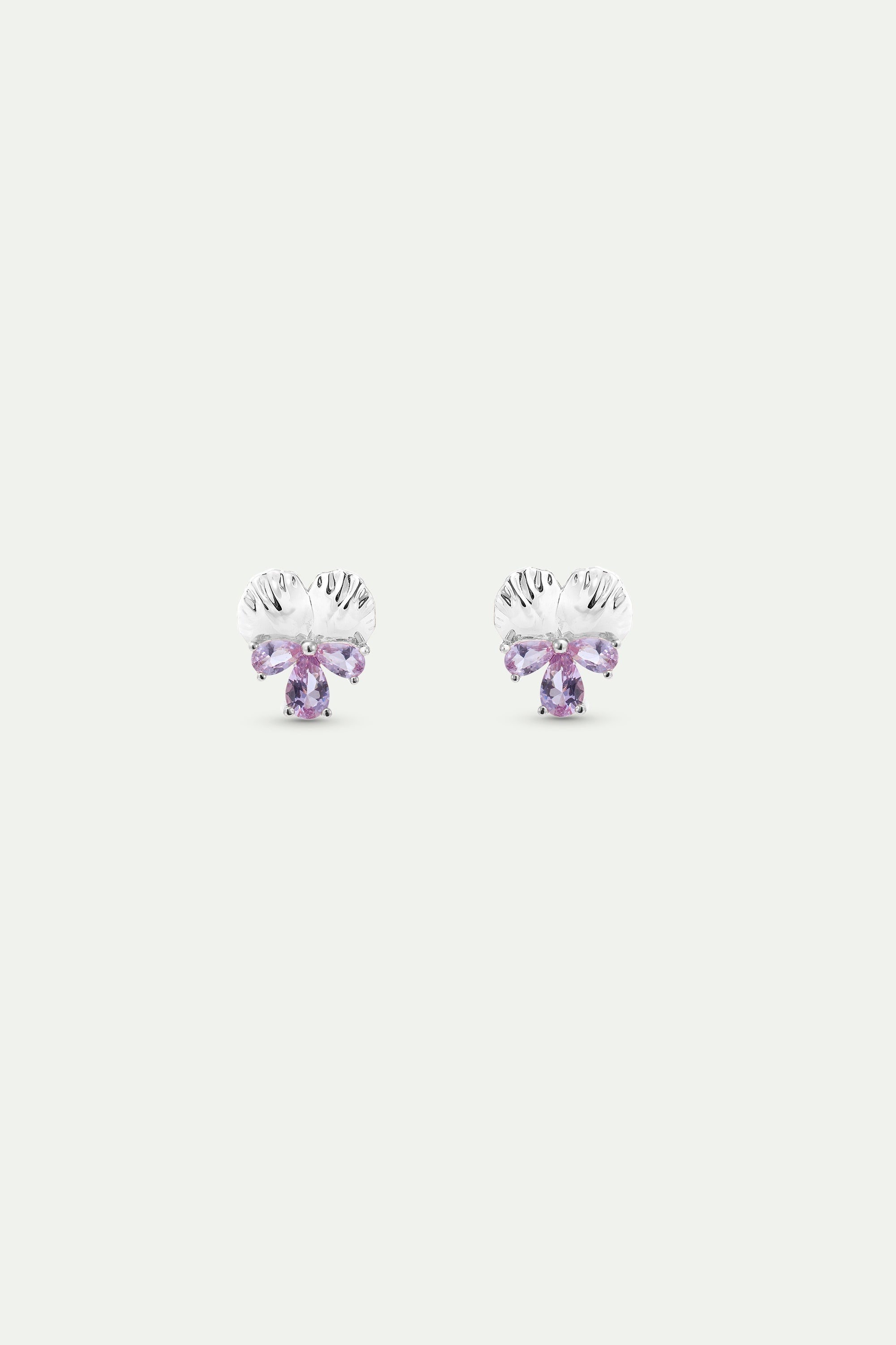 Silver Earrings With Pansy and Pink Stones | AYNF1021