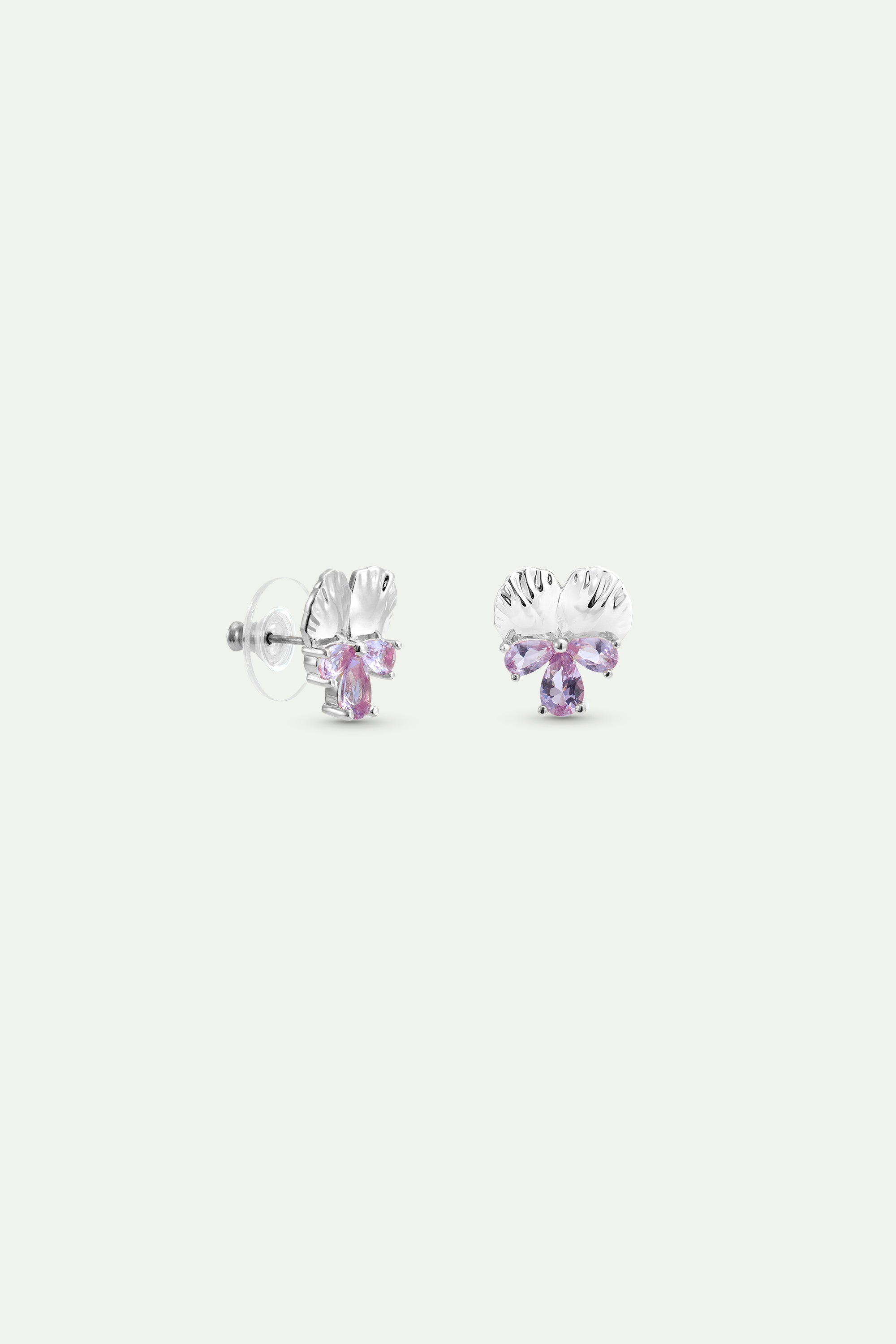 Silver Earrings With Pansy and Pink Stones | AYNF1021