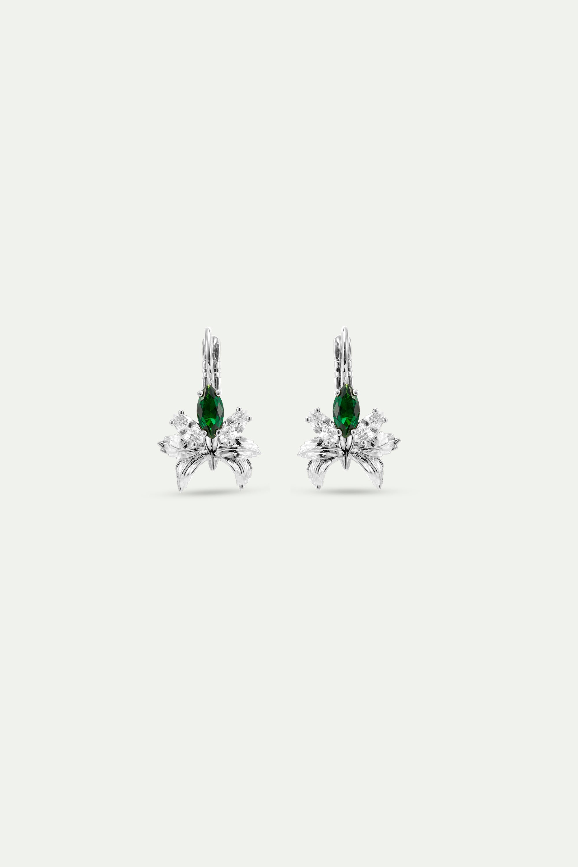 Silver Earrings With Orchids, White and Green Stones | AYNF1061