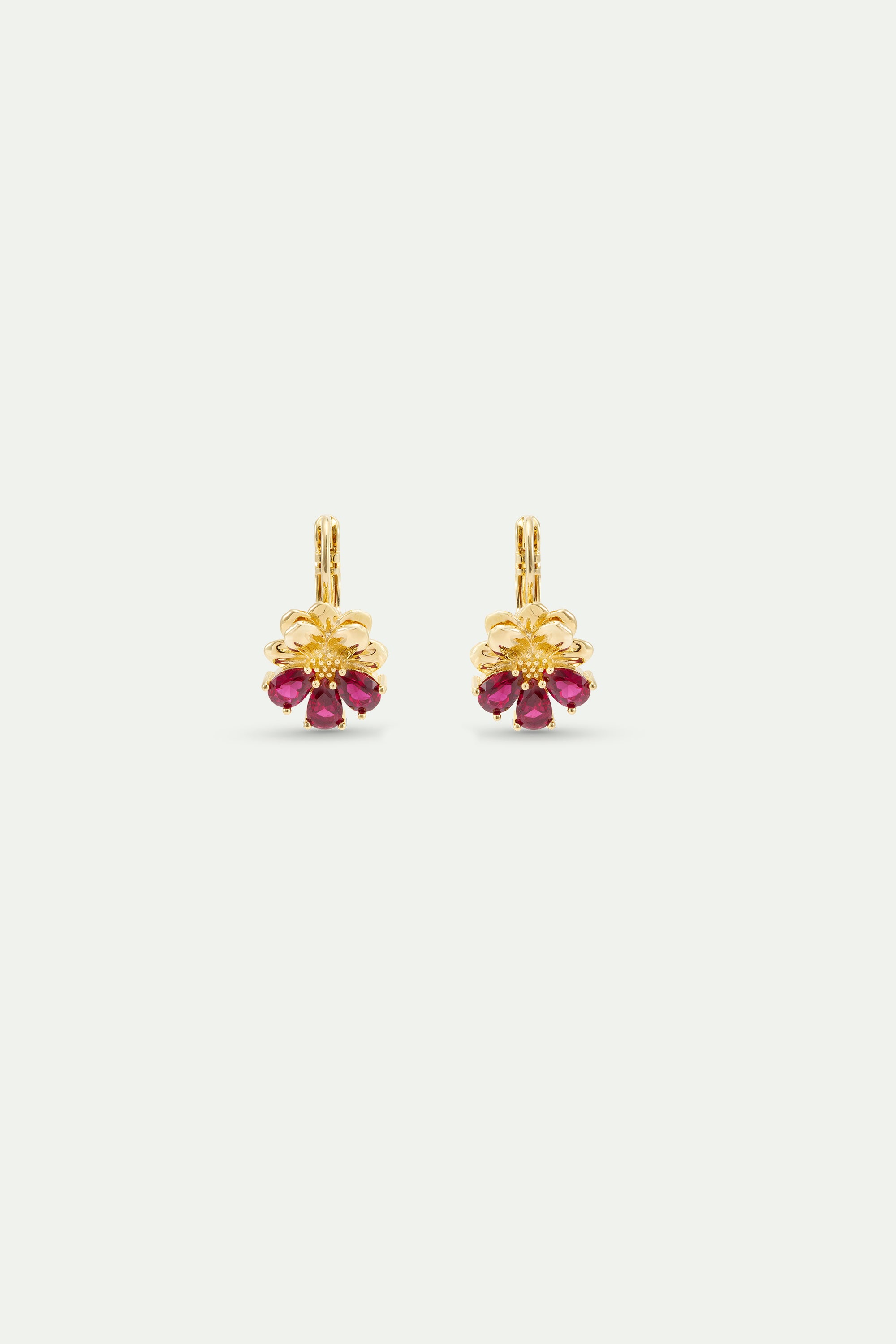 Gold Earrings With Cosmos and Red Stones | AYNF1071