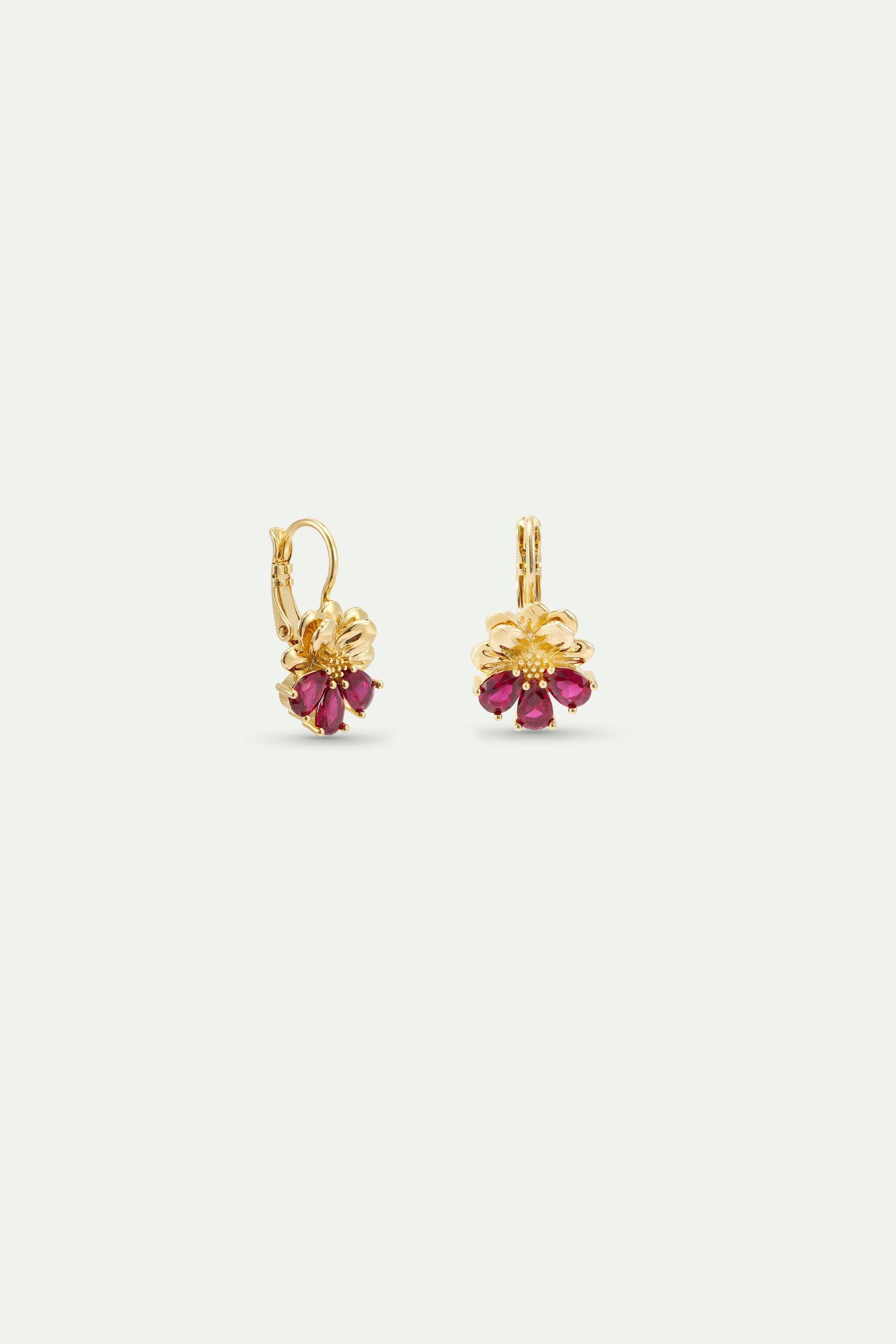 Gold Earrings With Cosmos and Red Stones | AYNF1071