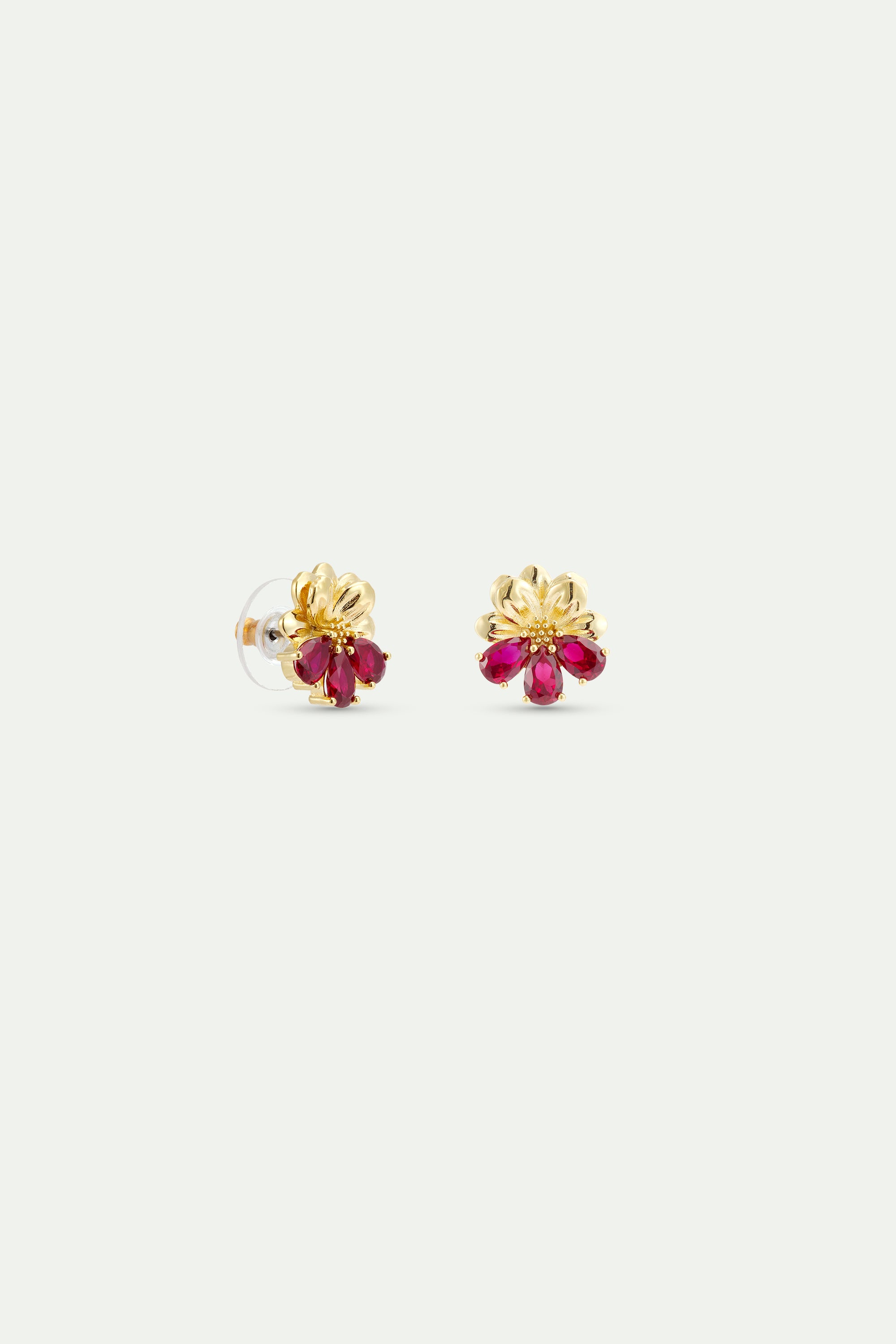 Gold Earrings With Cosmos and Red Stones | AYNF1071
