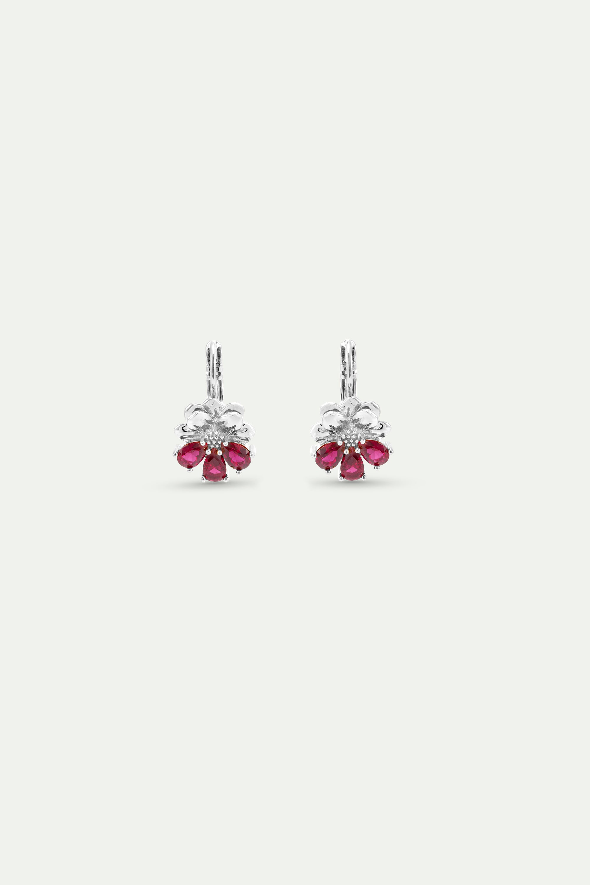 Silver Earrings With Cosmos and Red Stones | AYNF1081