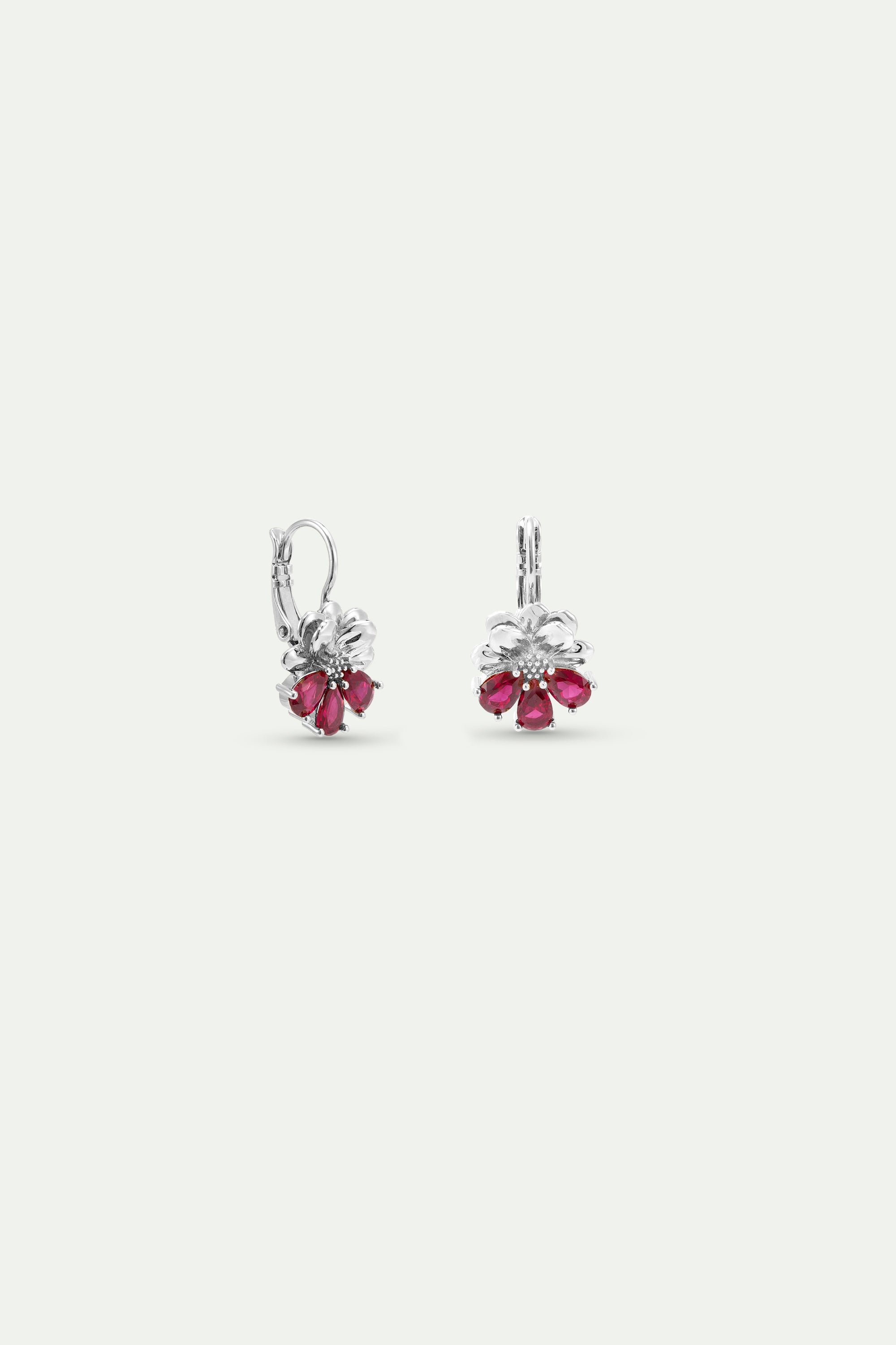 Silver Earrings With Cosmos and Red Stones | AYNF1081