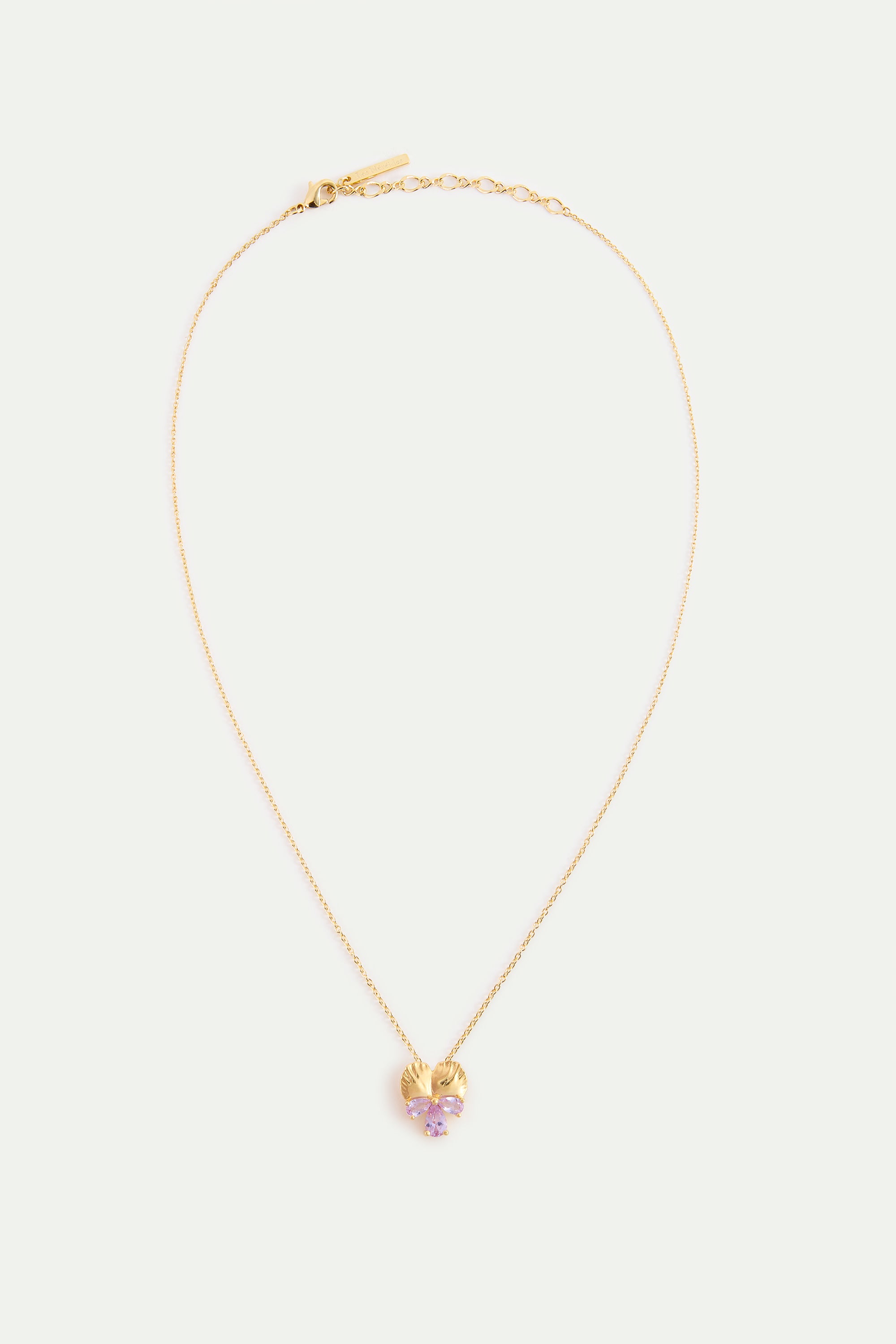 Gold Pendant Necklace With Pansies and Pink Stones | AYNF3011