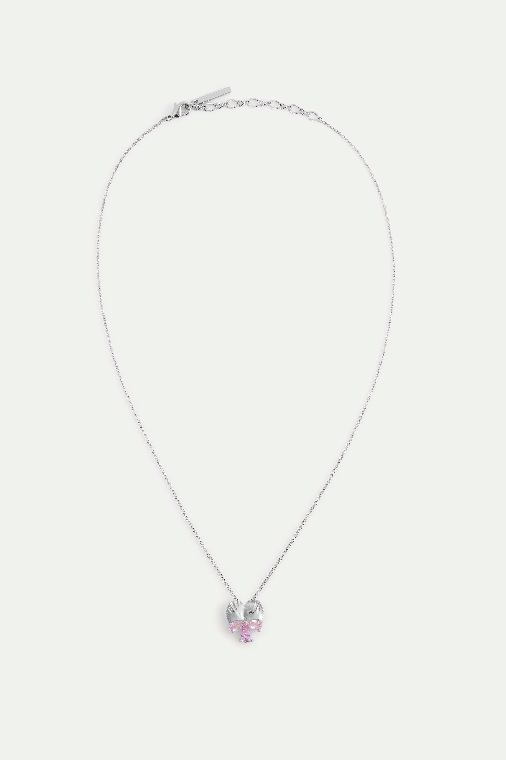 Silver Pendant Necklace With Pansy and Pink Stones | AYNF3021