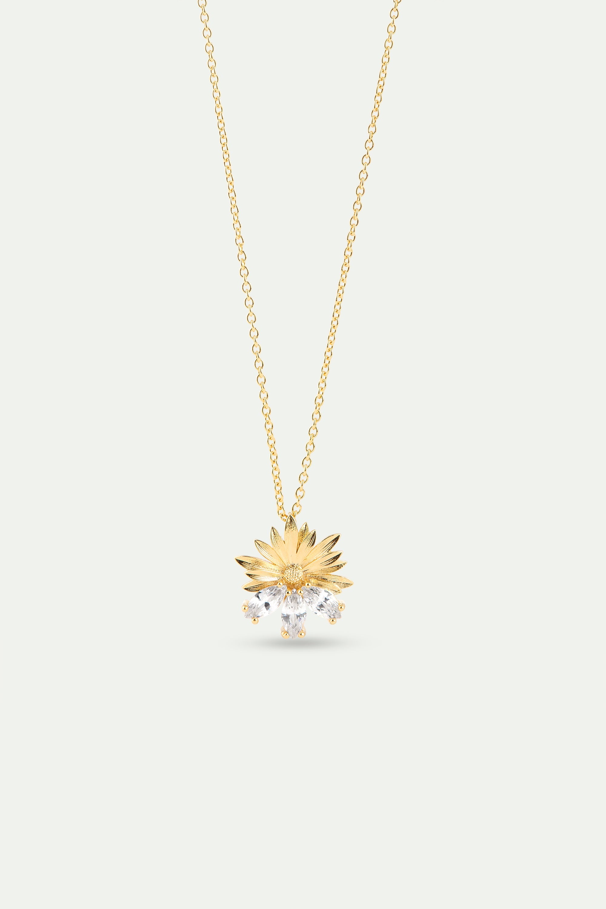 Gold Pendant Necklace With Daisies and White Stones | AYNF3031