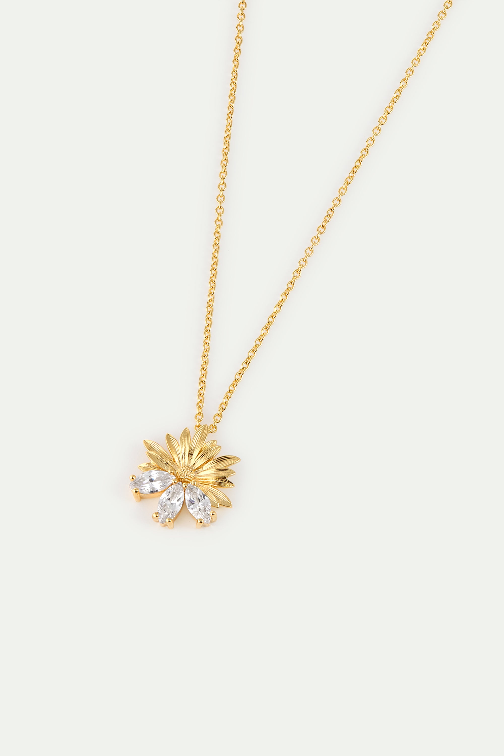 Gold Pendant Necklace With Daisies and White Stones | AYNF3031
