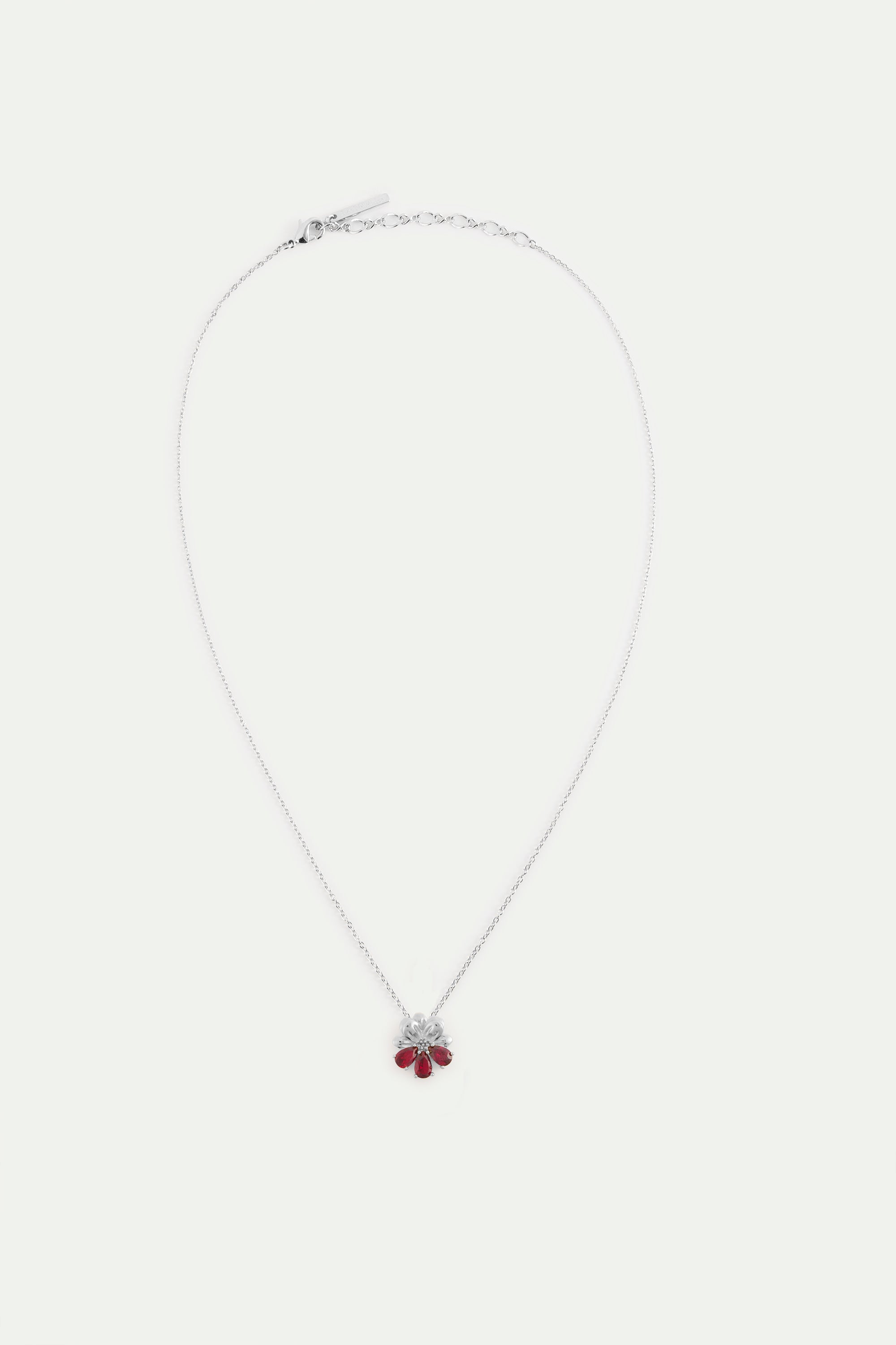 Silver Pendant Necklace With Cosmos and Red Stones | AYNF3081