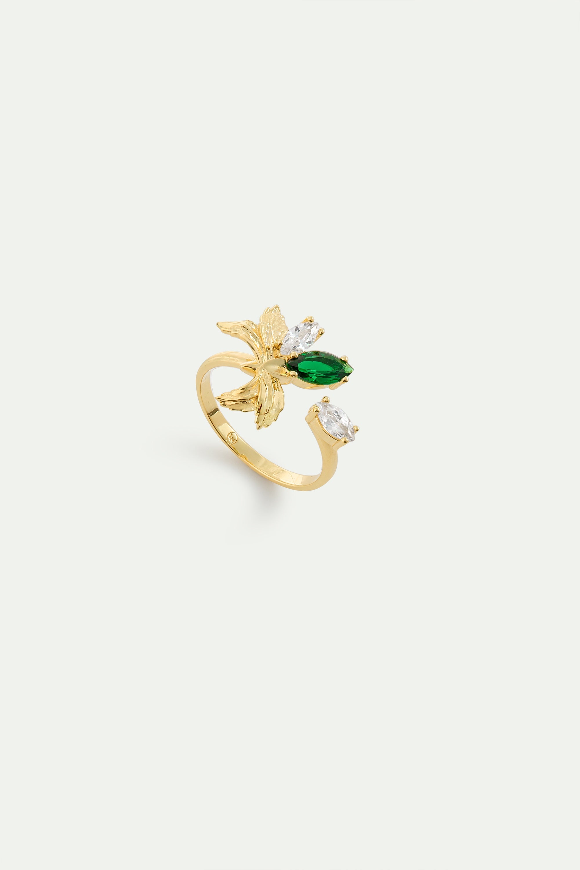 Gold Adjustable Ring With Orchid, Green and White Stones | AYNF6051