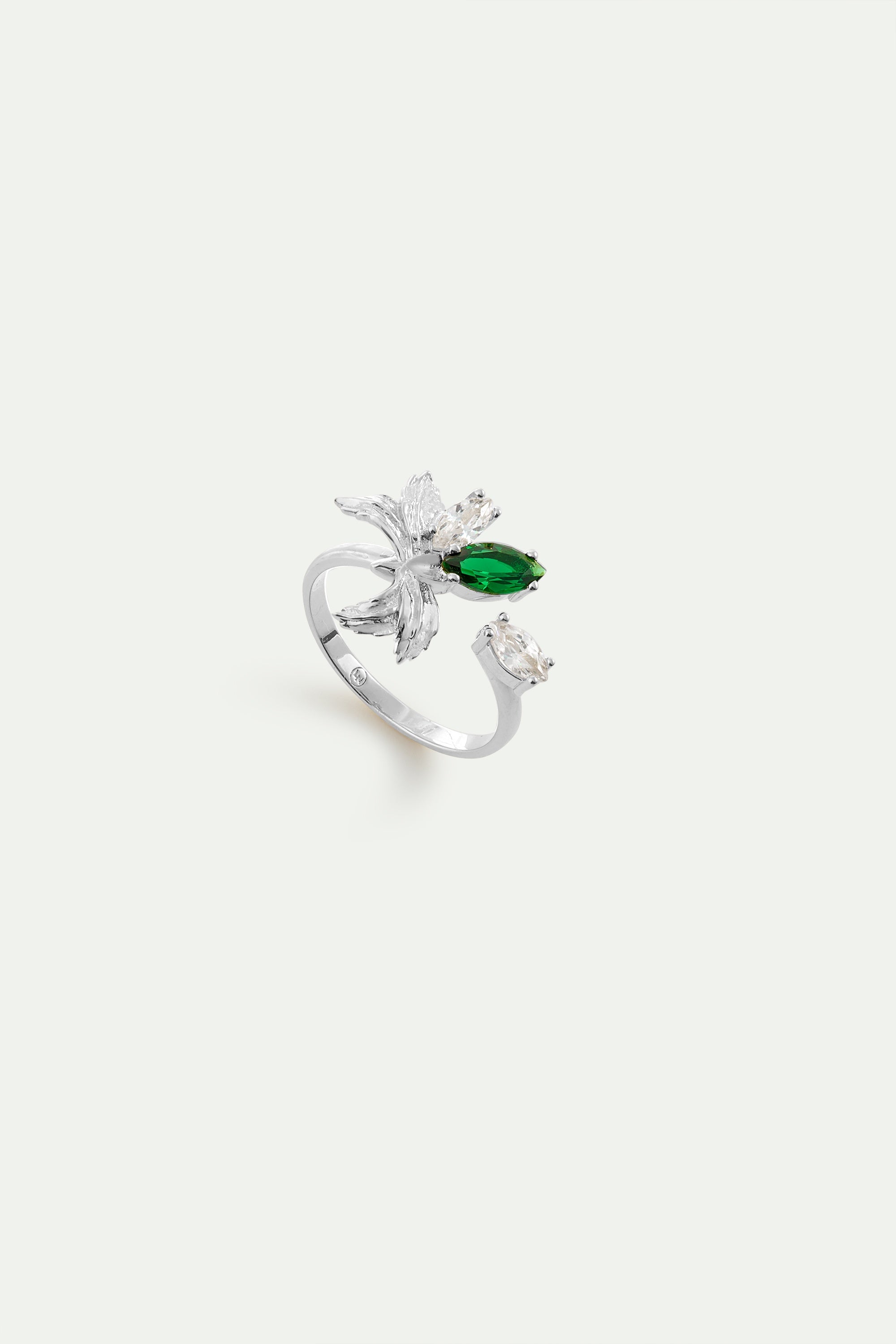 Silver Adjustable Ring With Orchid, Green and White Stones | AYNF6061