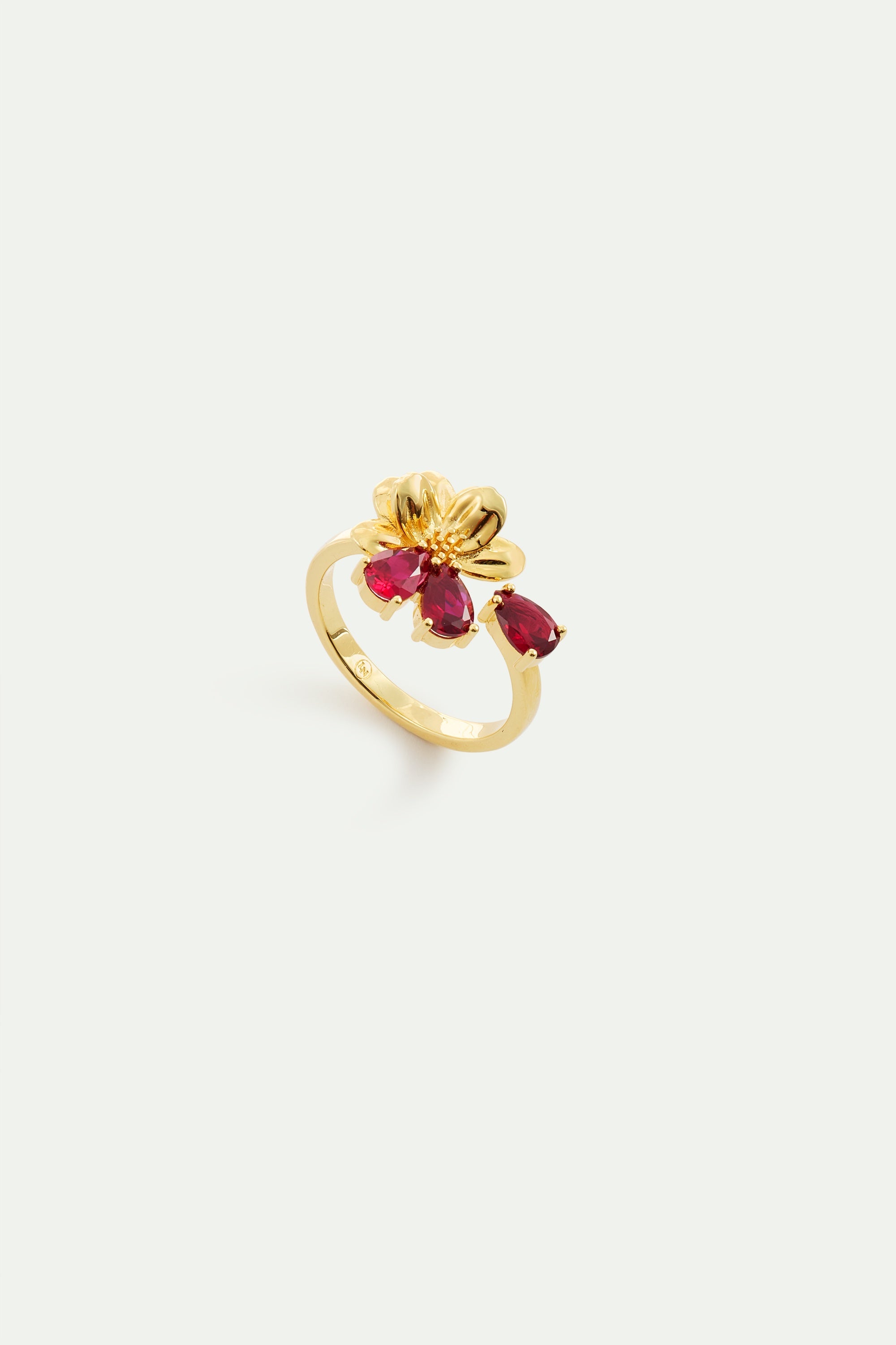Gold Adjustable Ring With Cosmos and Red Stones | AYNF6071
