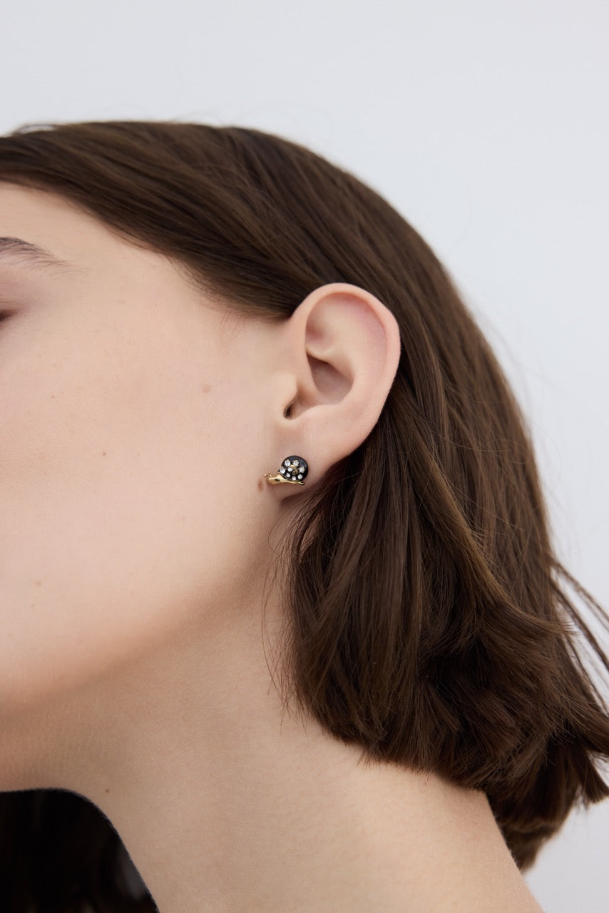 Black and Gold Snail Post Earrings With Crystals | AYVA1051