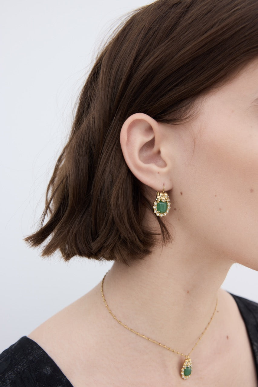 Green Aventurine, Skulls and Crystal Earrings | AYVA1061