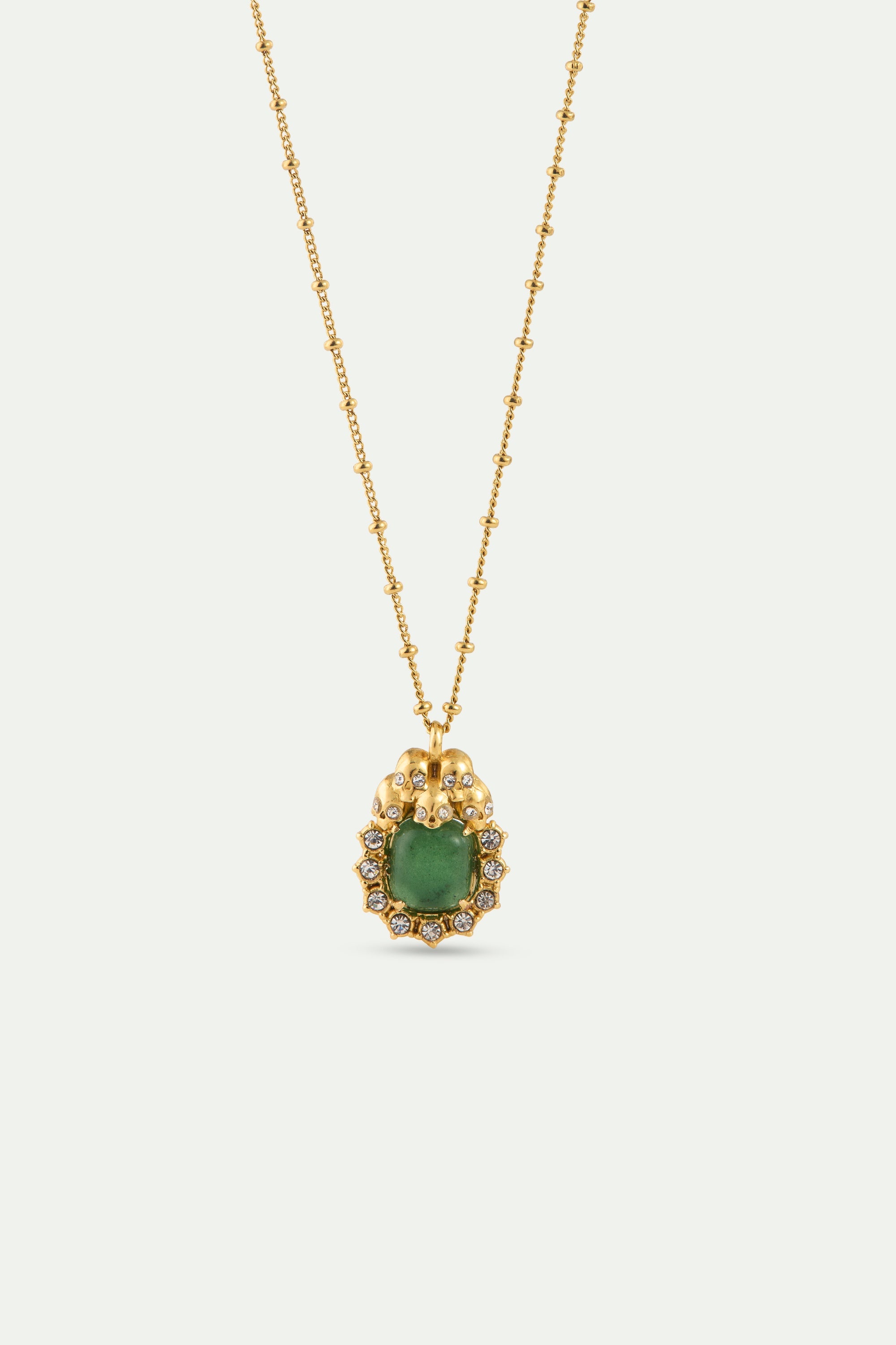 Green Aventurine, Skulls and Crystal Pendant Necklace | AYVA3031