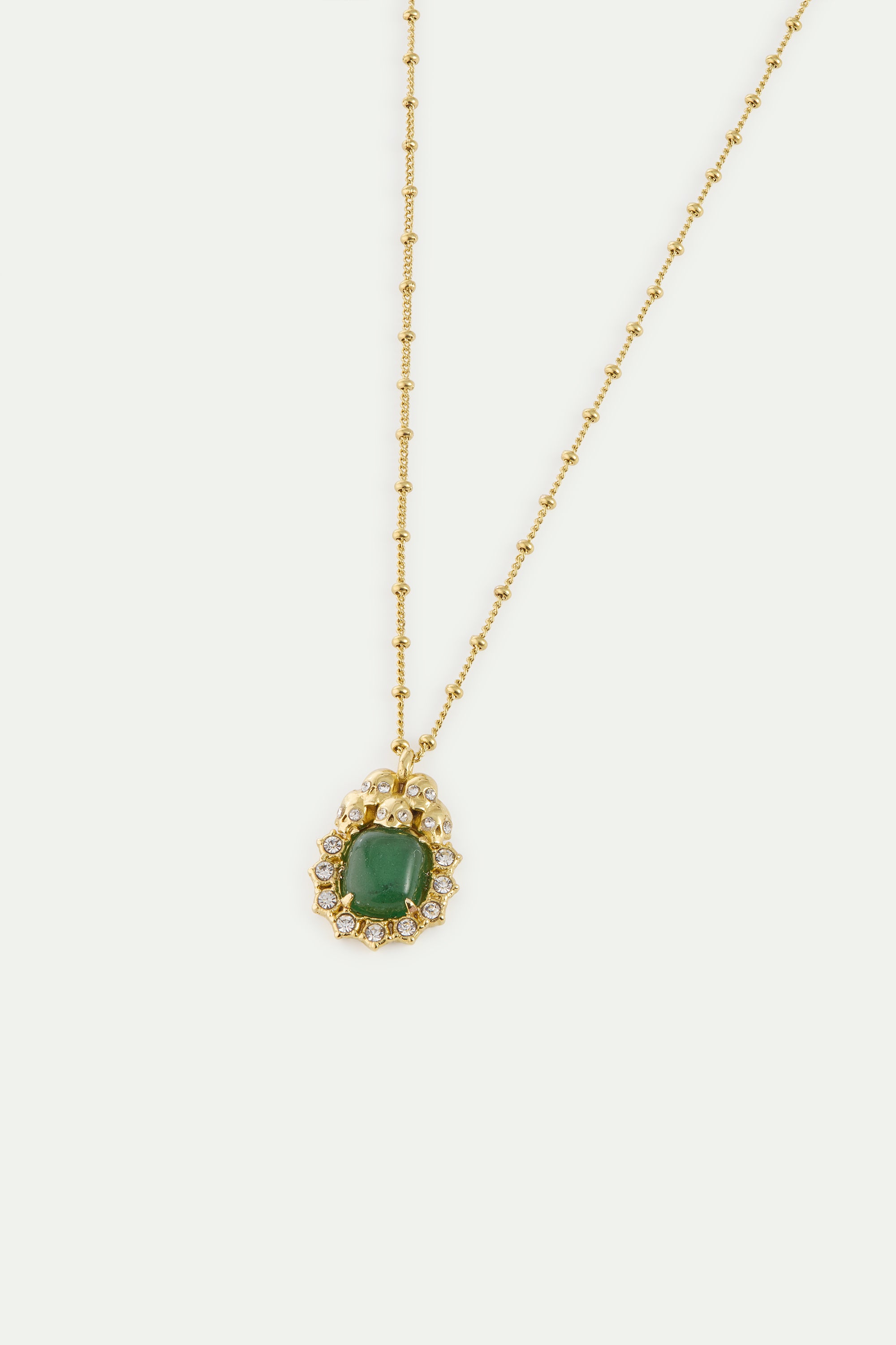 Green Aventurine, Skulls and Crystal Pendant Necklace | AYVA3031