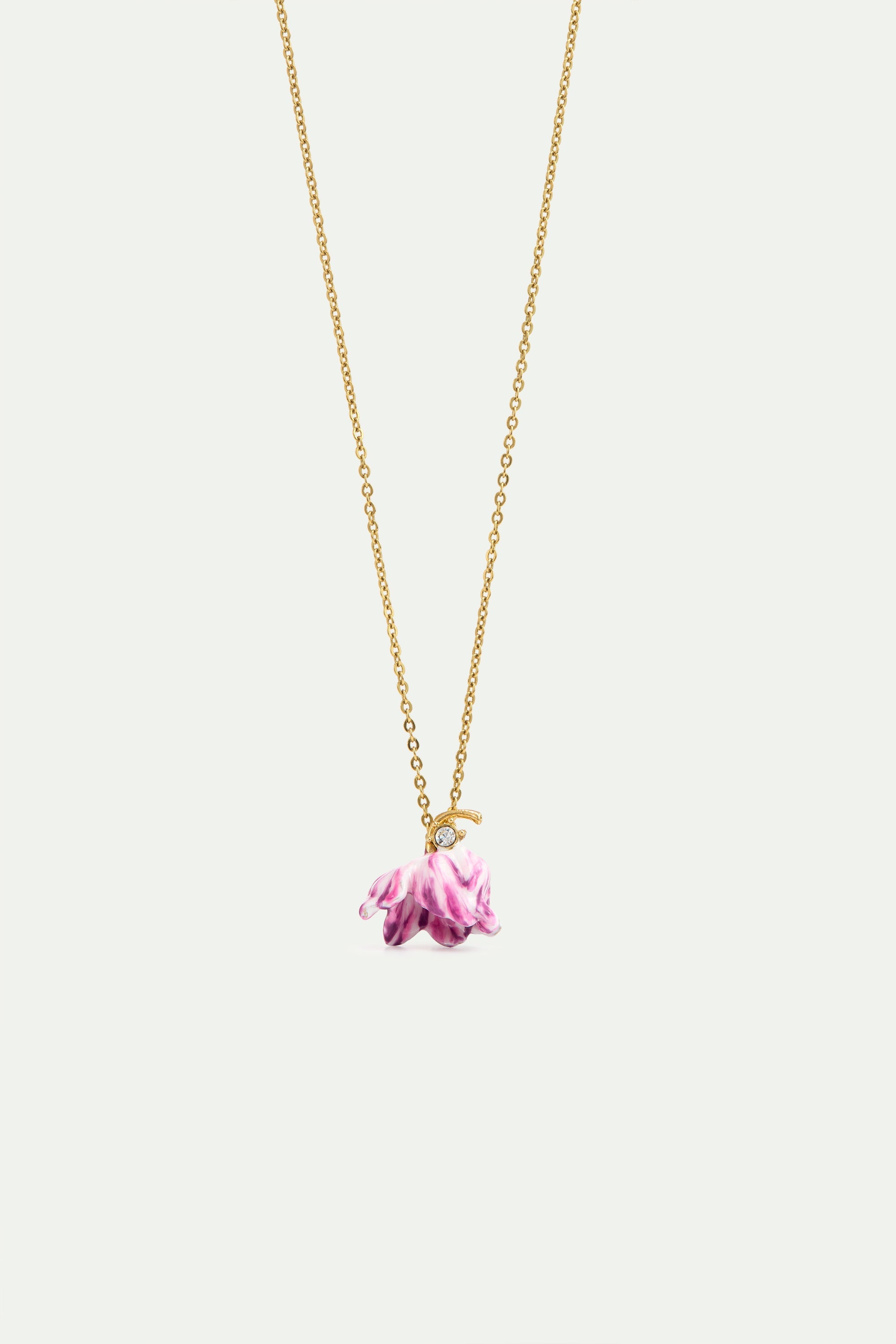 Purple Tulip and Crystal Pendant Necklace | AYVA3051