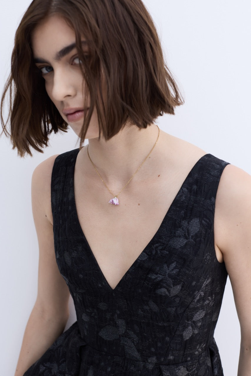 Purple Tulip and Crystal Pendant Necklace | AYVA3051