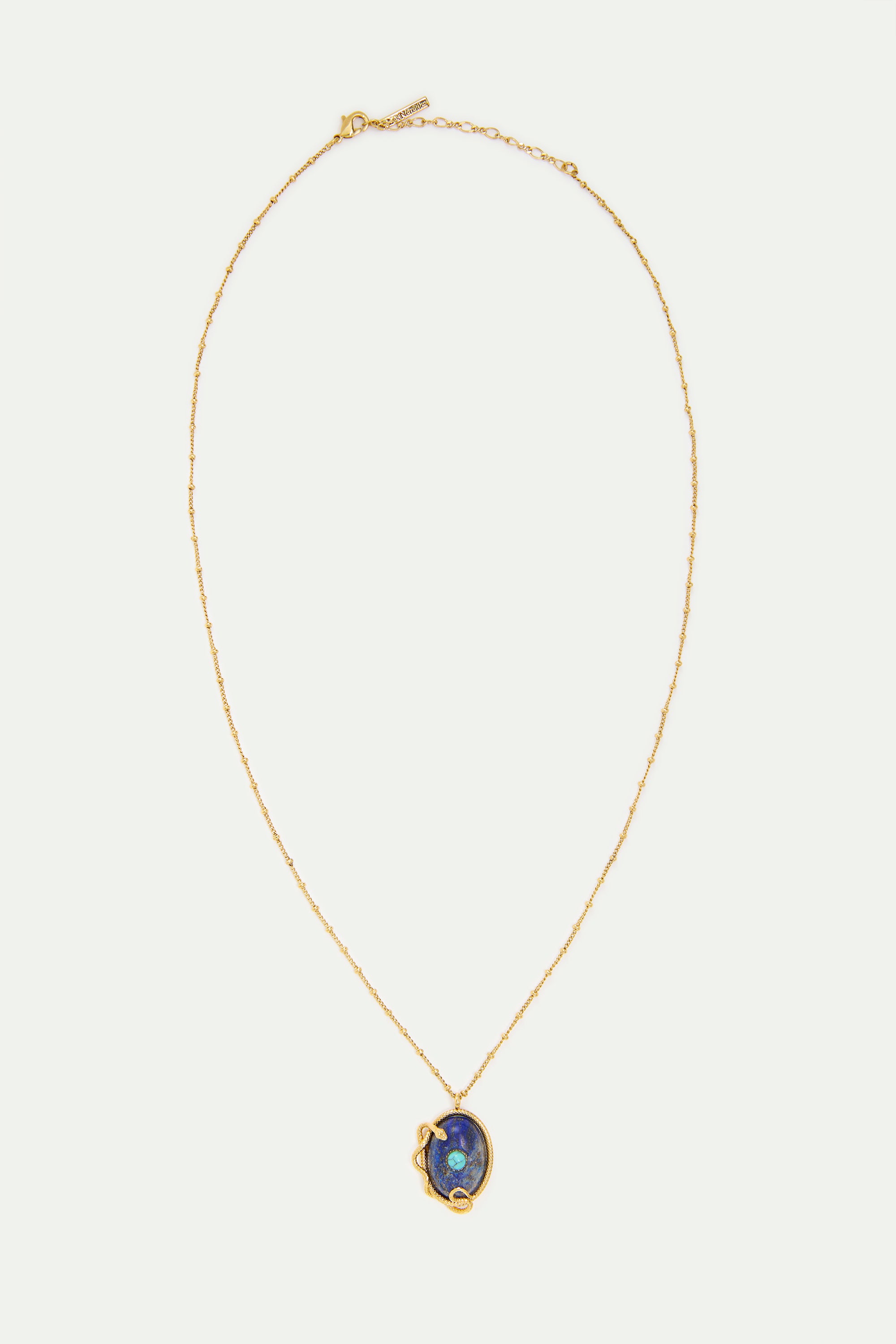 Lapis Lazuli, Turquoise and Gold Snake Pendant Necklace | AYVA3061