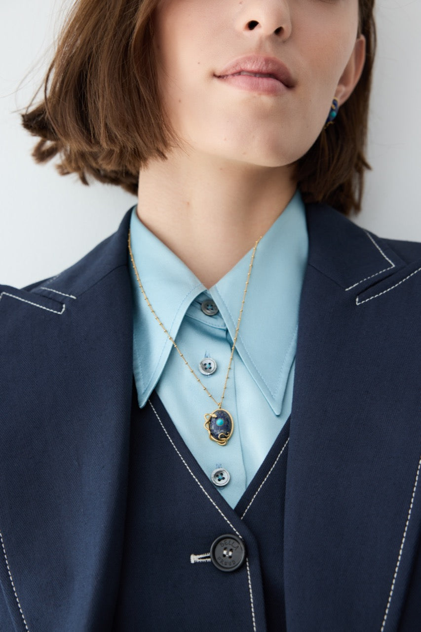 Lapis Lazuli, Turquoise and Gold Snake Pendant Necklace | AYVA3061