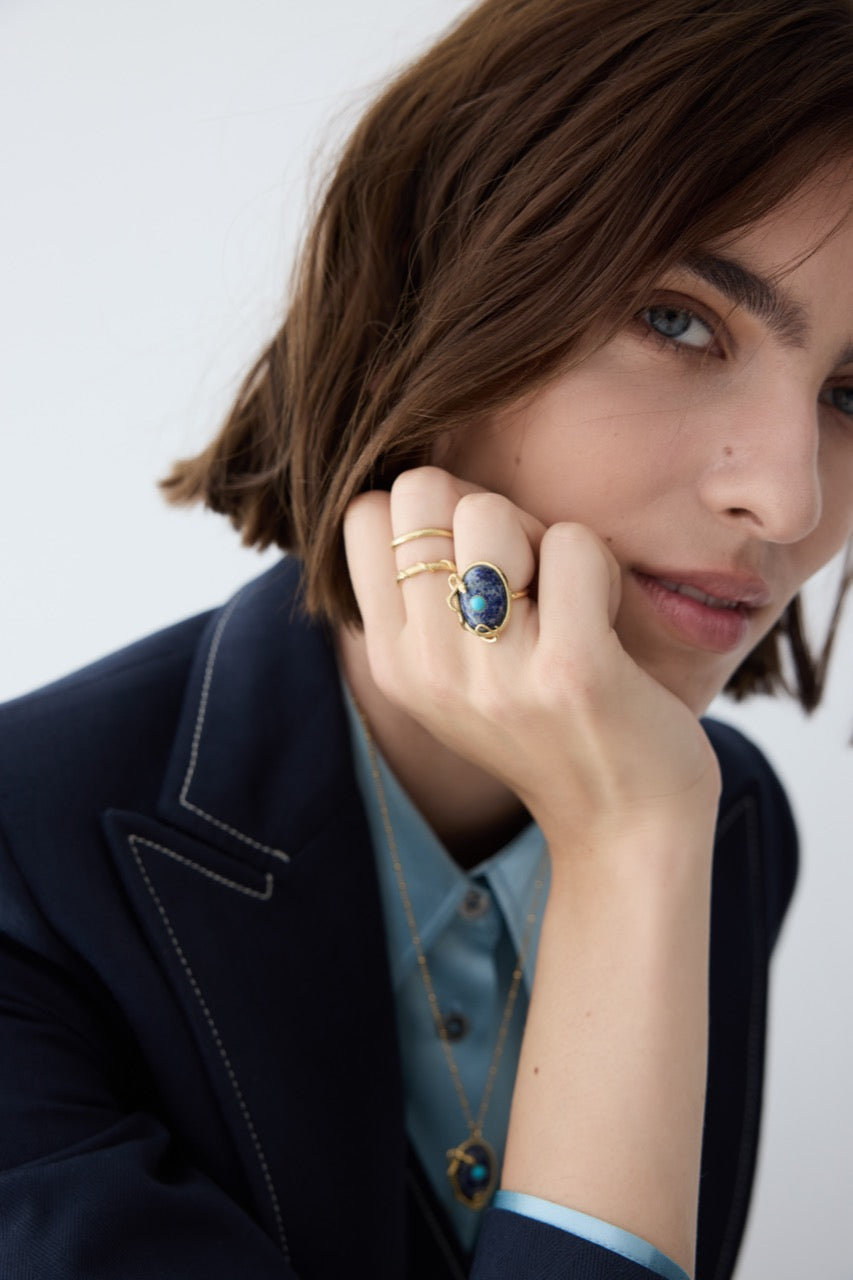 Lapis Lazuli, Turquoise and Gold Snake Ring | AYVA6011