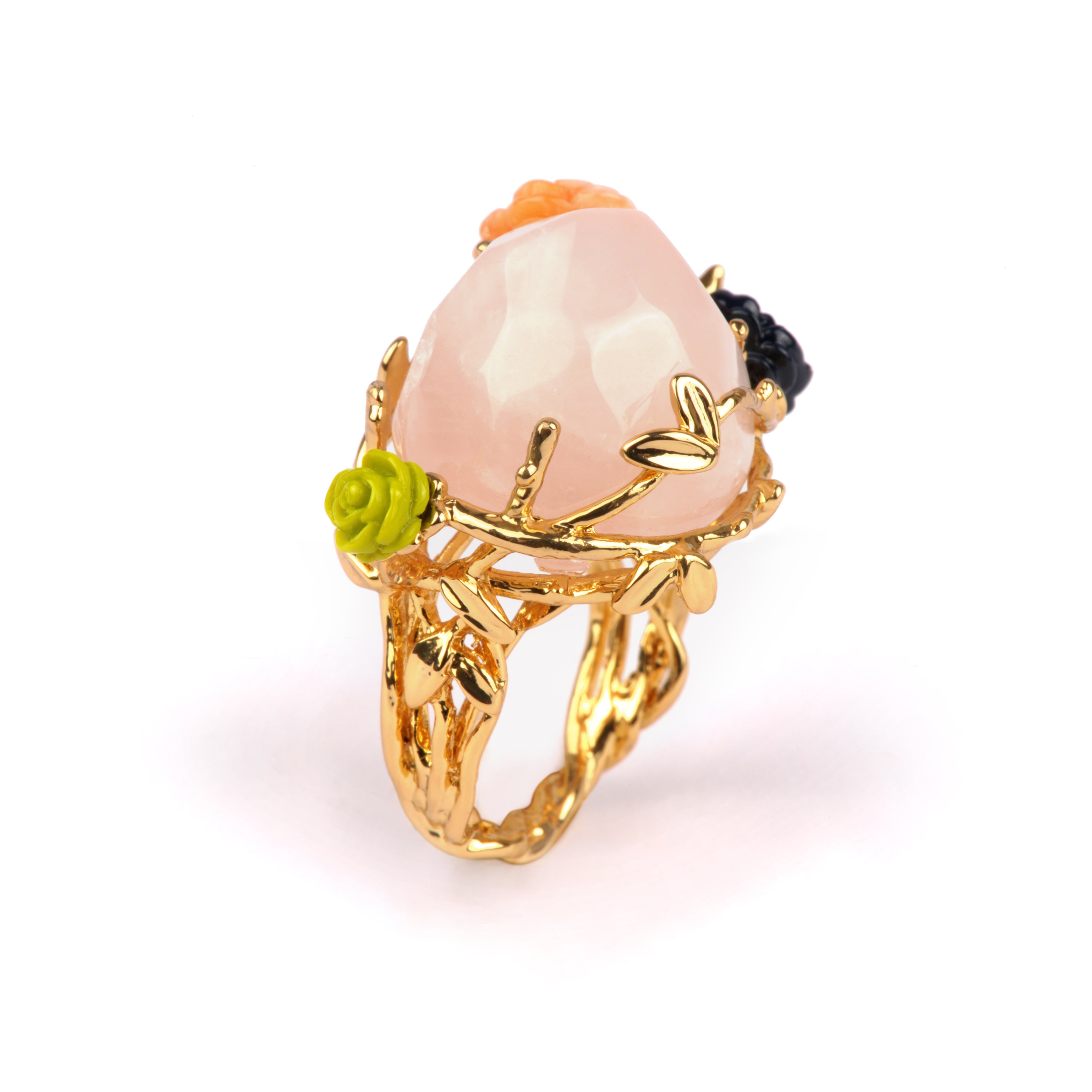 Bague Cristaux de Fleurs Grosse Pierre Avec Cristal Rose Et Rose Mousseuse Rings | YCF601/11