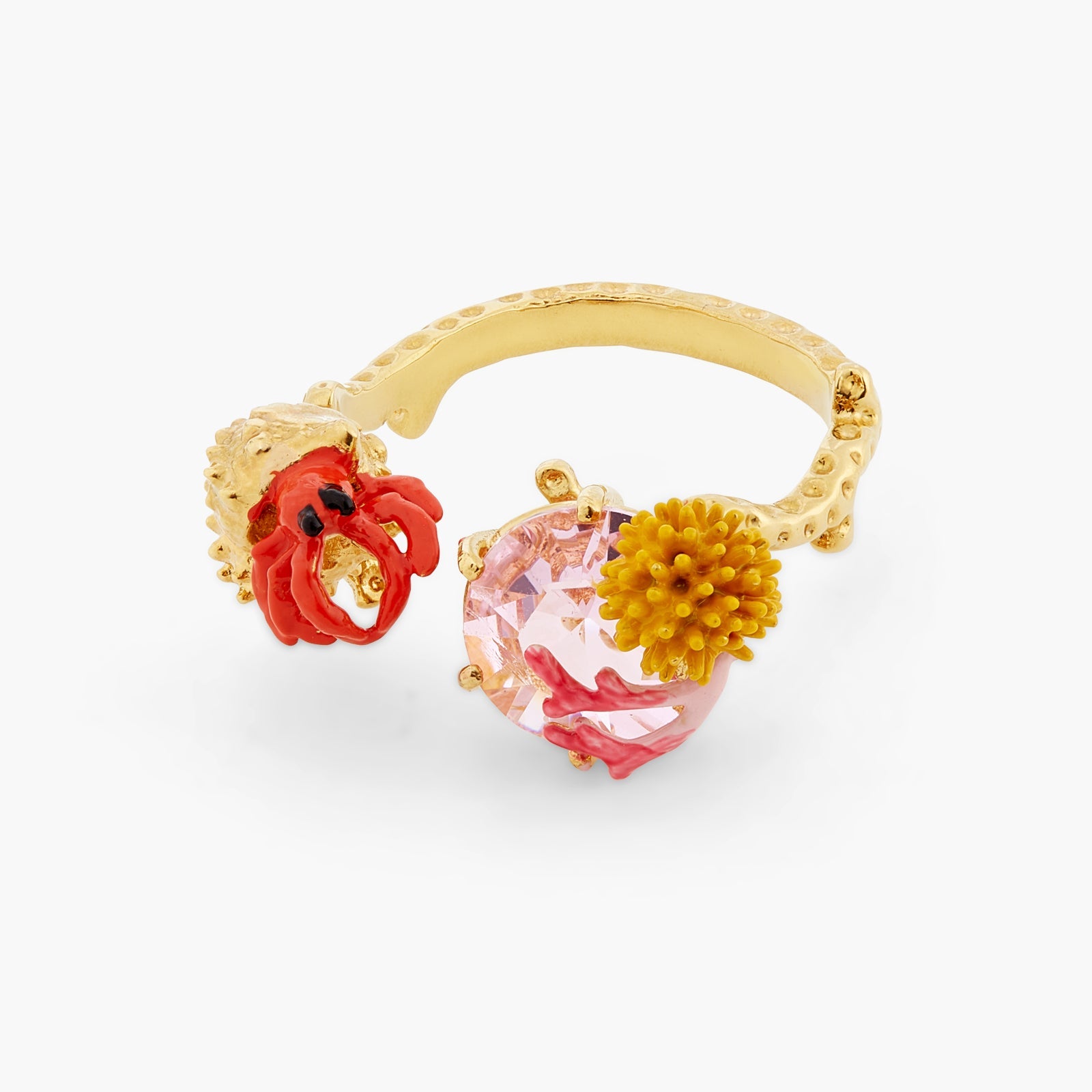 Adjustable Hermit Crab And Light Pink Cut Crystal Stone You And Me Ring | ATPR6011 - Les Nereides