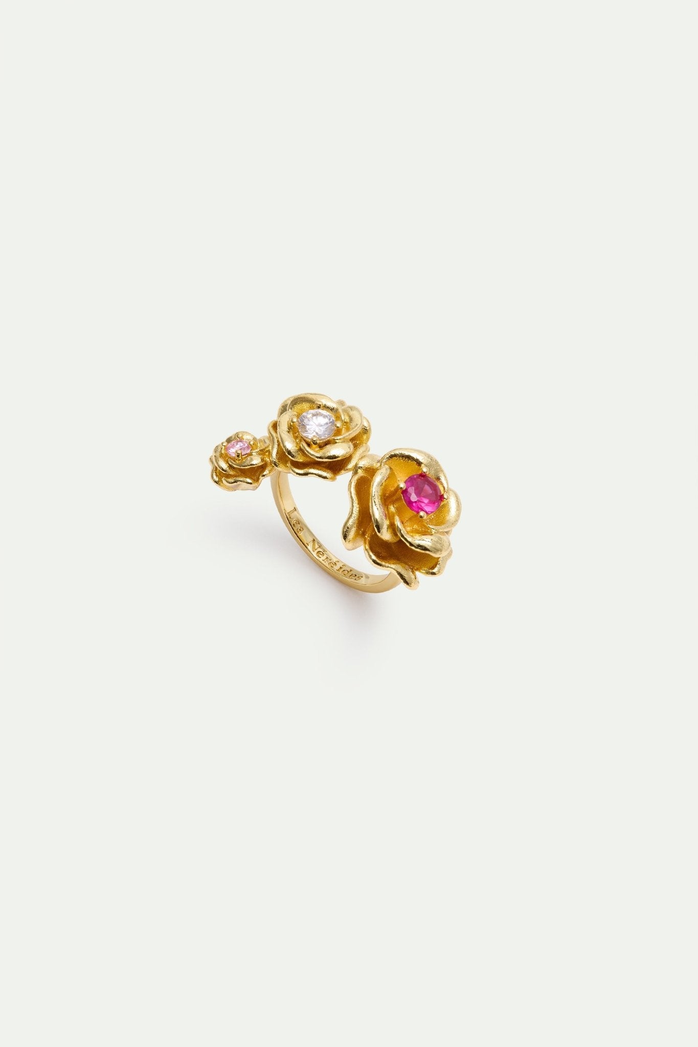 Adjustable Ring With Gold Mona Lisa Roses And Round Stones | AXRF6011 - Les Nereides