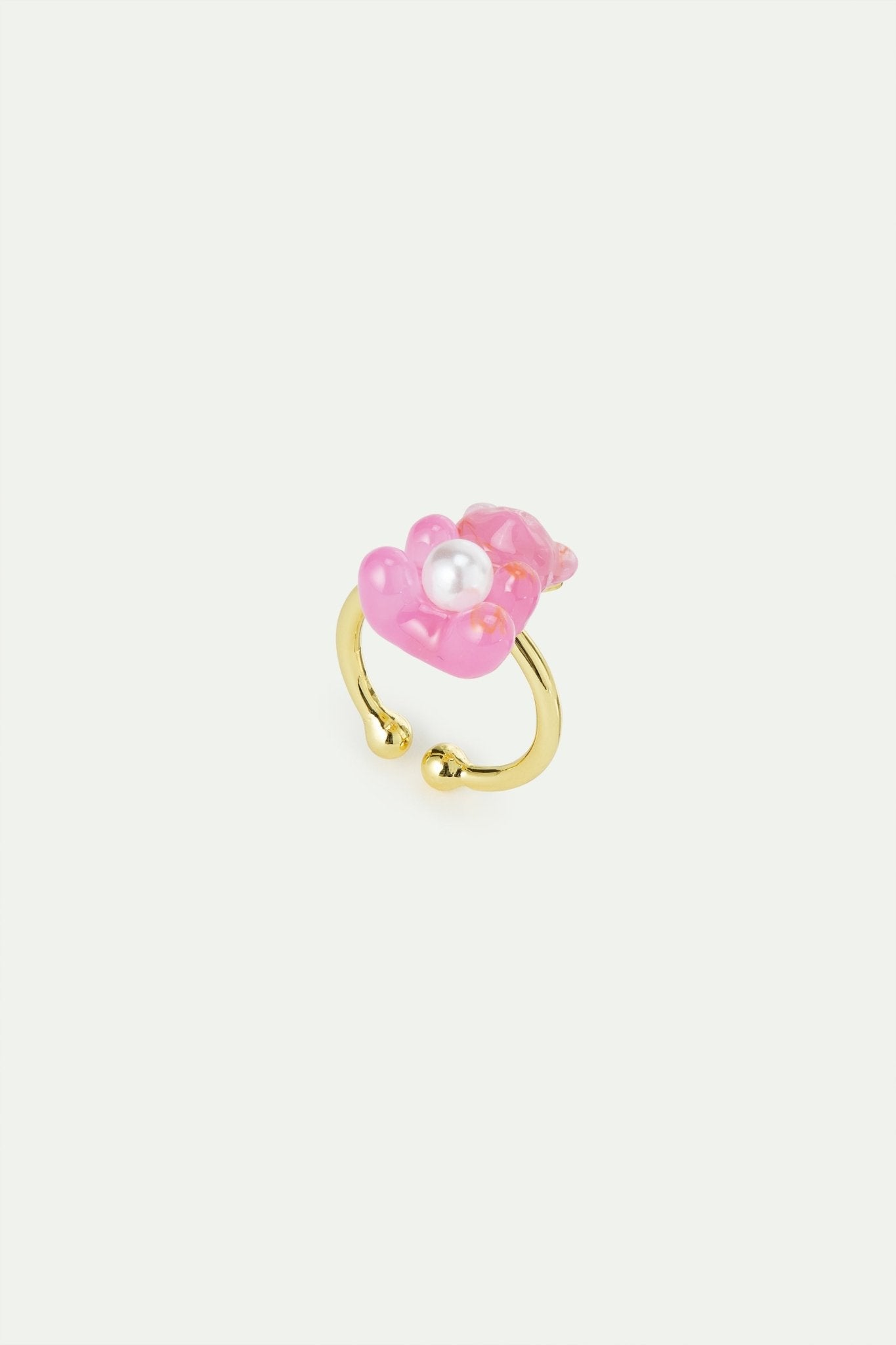 Adjustable Ring With Pink Teddy Bear Sweet And White Imitation Pearl | AWMC6021 - Les Nereides