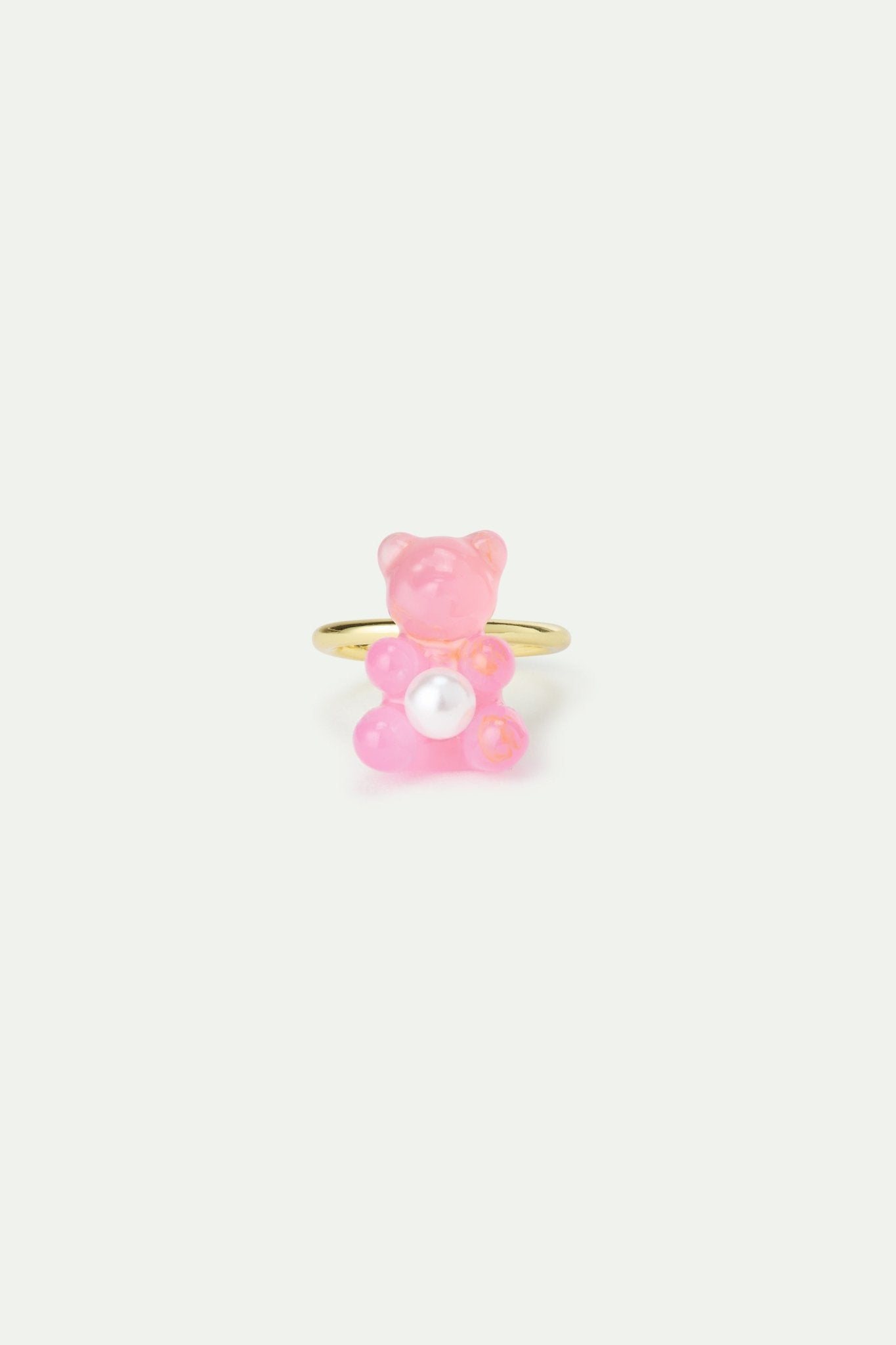 Adjustable Ring With Pink Teddy Bear Sweet And White Imitation Pearl | AWMC6021 - Les Nereides