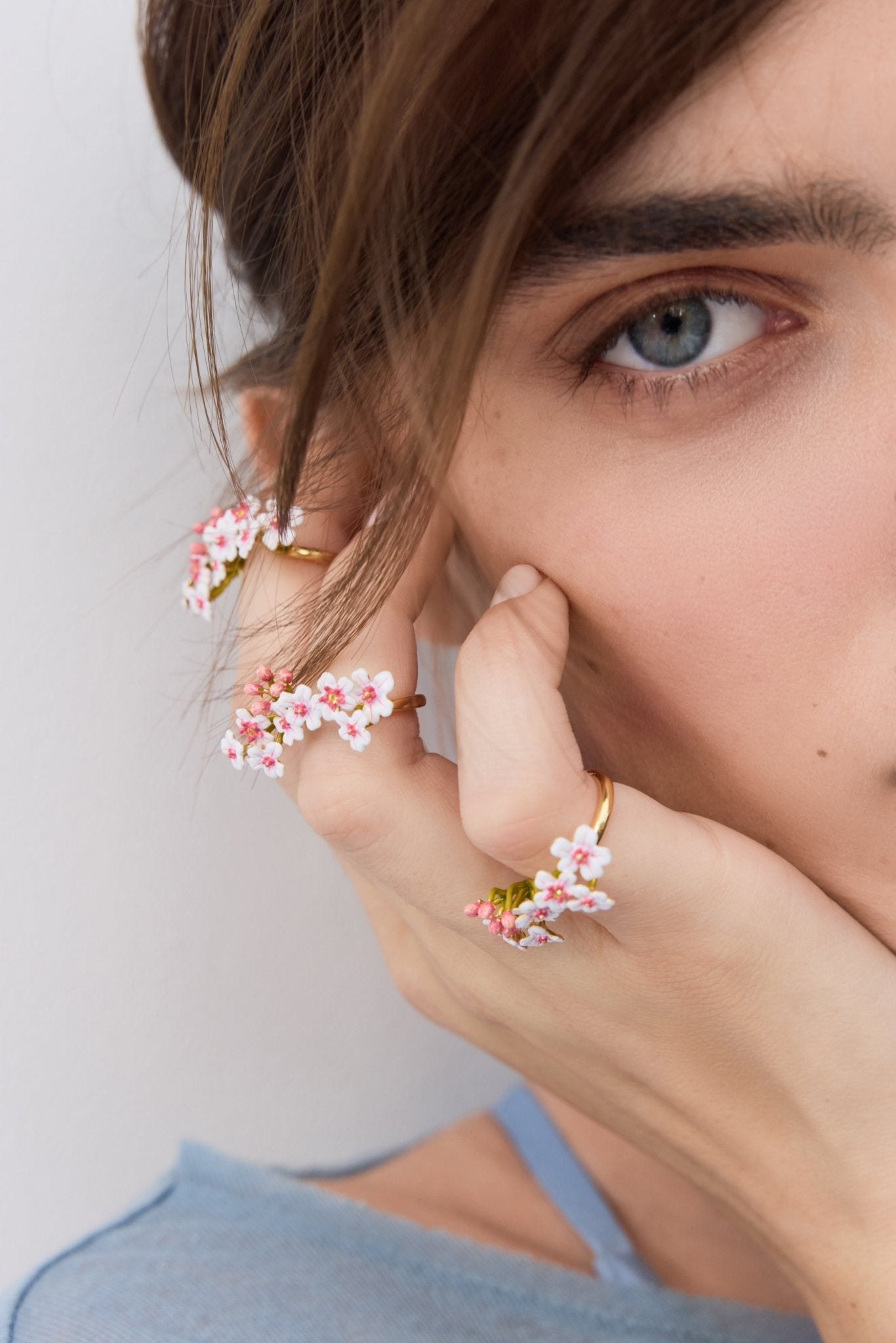 Adjustable Ring With White And Pink Hawthorns | AYDF6021 - Les Nereides