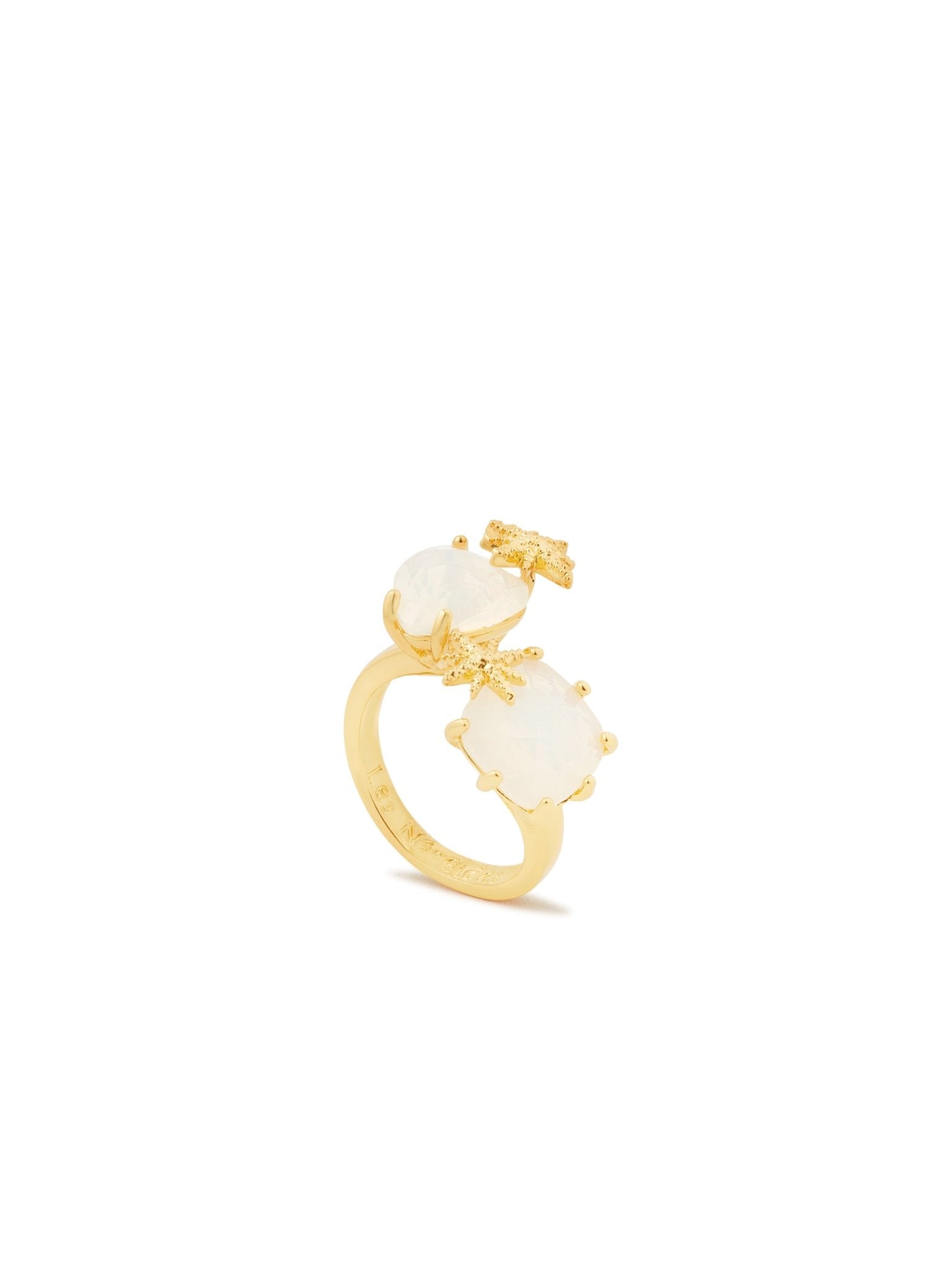 Adjustable Ring You And Me Heart And Square Stones La Diamantine Opalescent White And Fine Stars | AULD6182 - Les Nereides