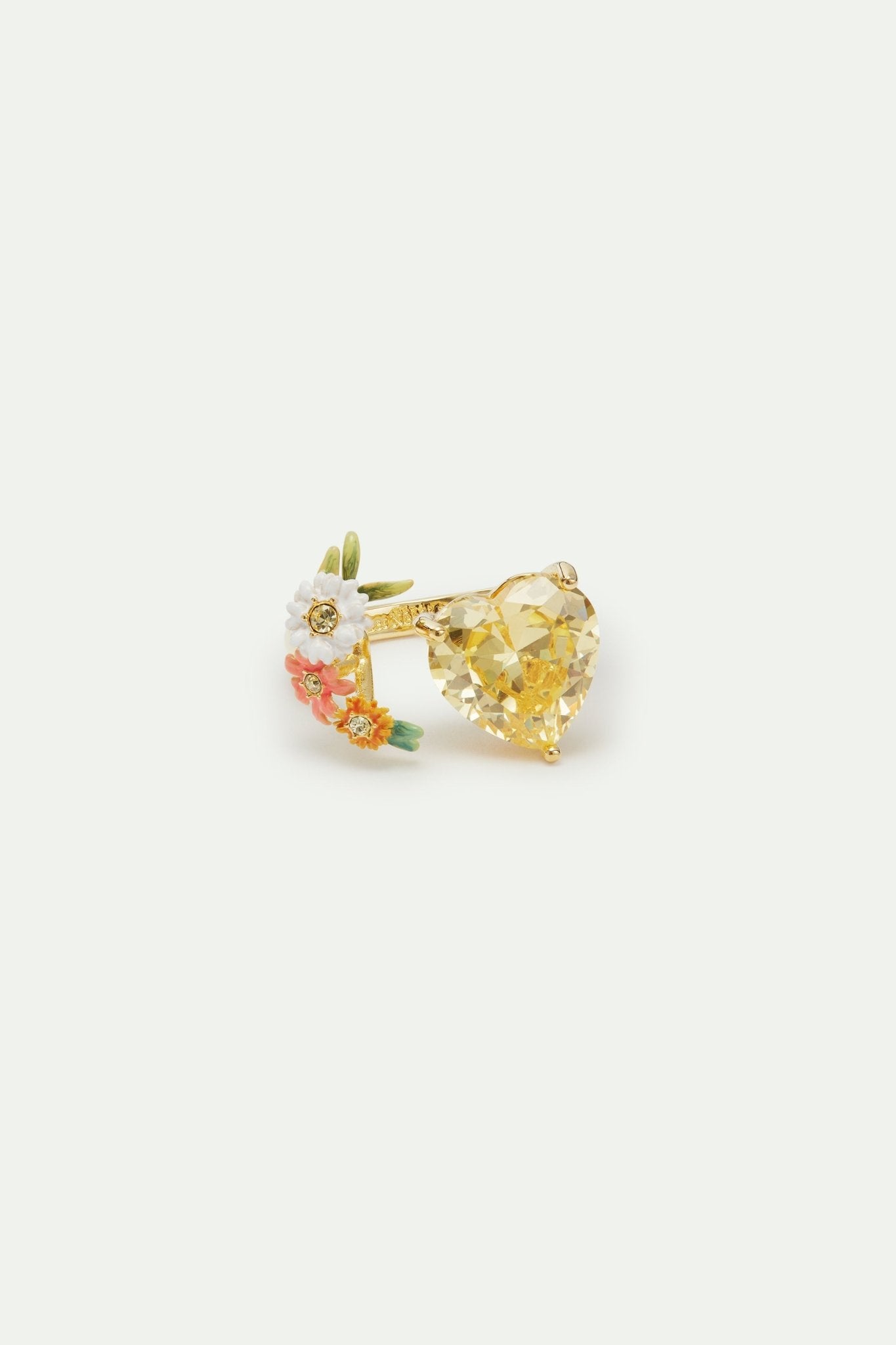 Adjustable yellow heart ring with zinnias and daisies | AVJC6051 - Les Nereides