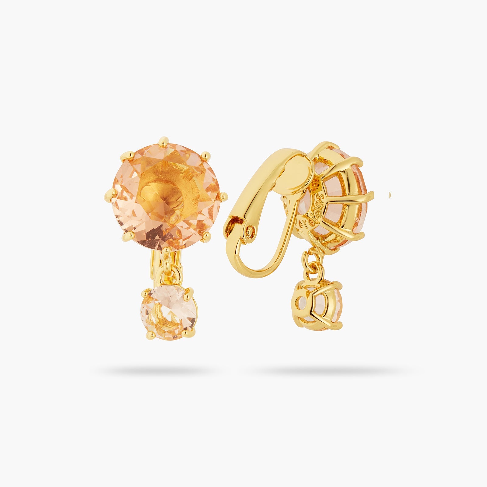 Apricot Pink Diamantine 2 Round Stone Earrings | ATLD1261 - Les Nereides