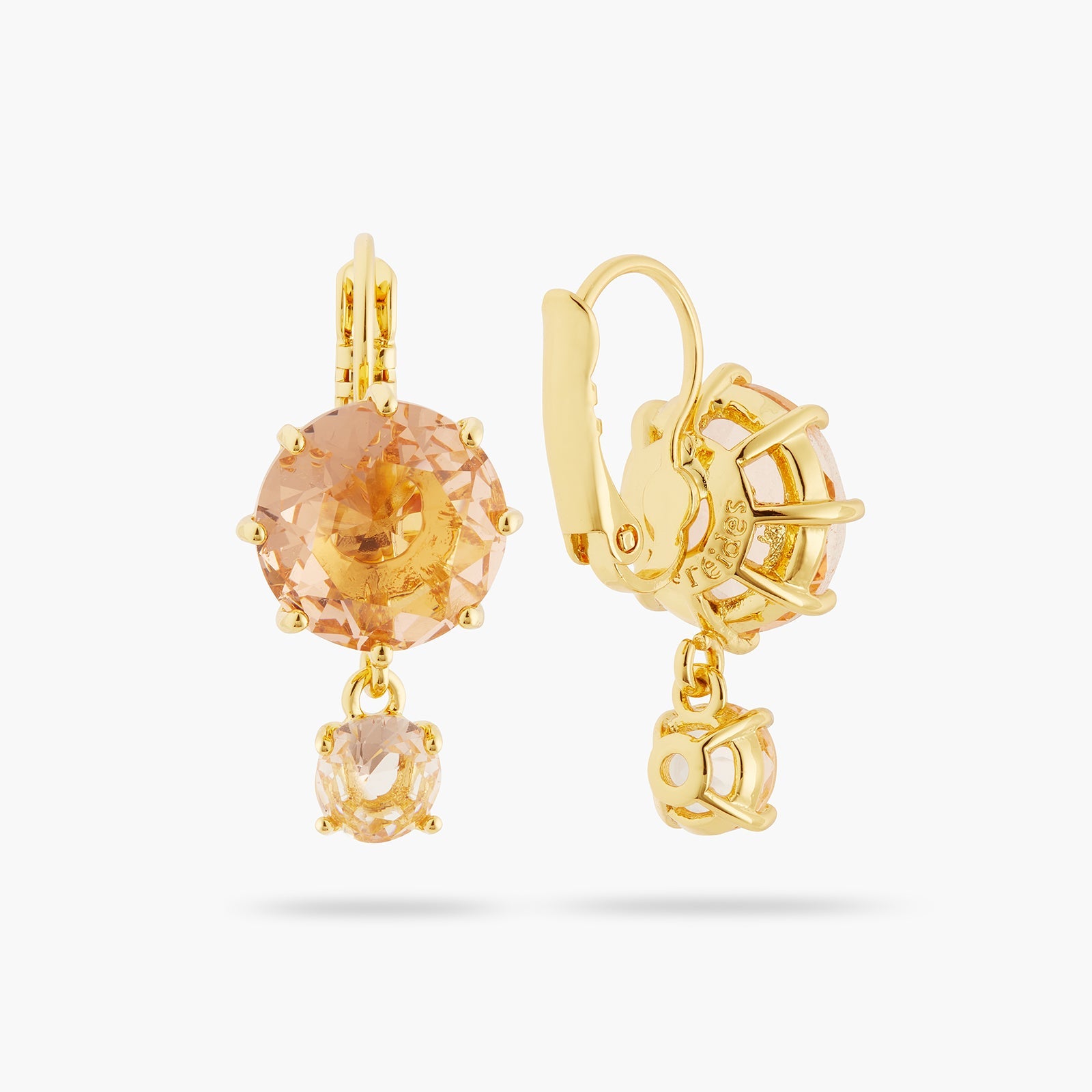 Apricot Pink Diamantine 2 Round Stone Earrings | ATLD1261 - Les Nereides