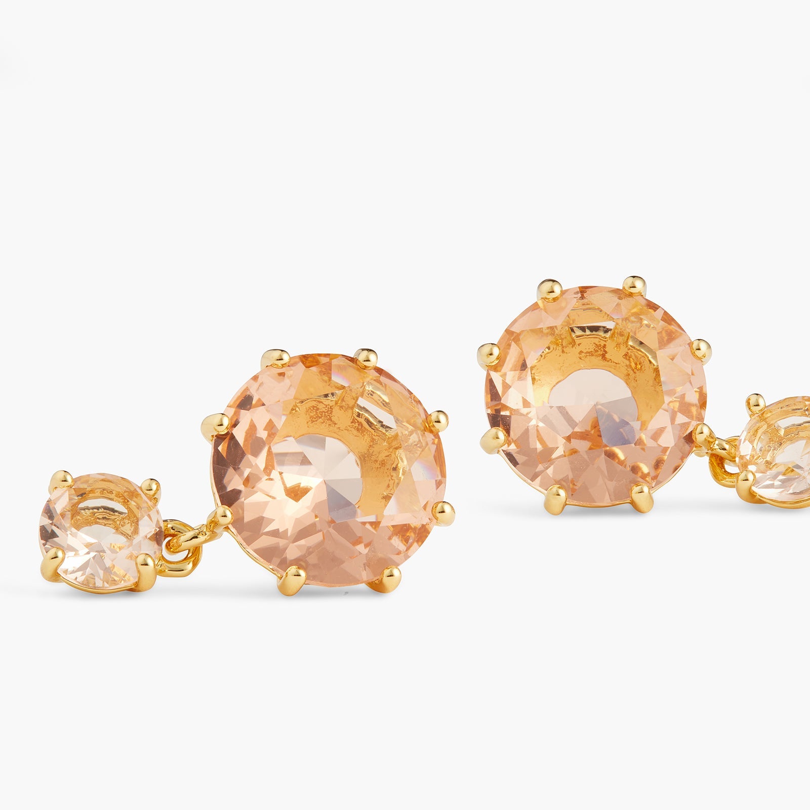 Apricot Pink Diamantine 2 Round Stone Earrings | ATLD1261 - Les Nereides