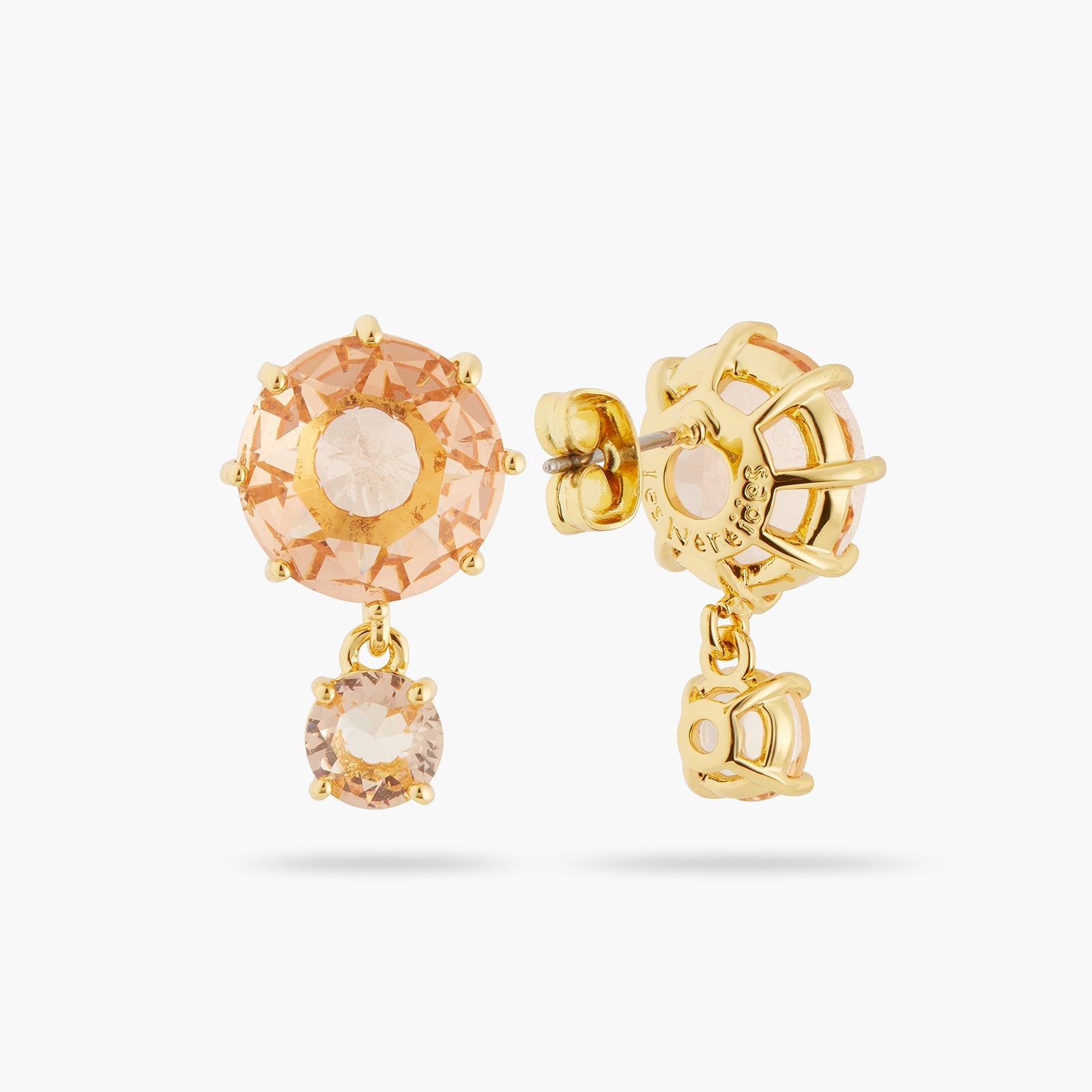 Apricot Pink Diamantine 2 Round Stone Earrings | ATLD1261 - Les Nereides