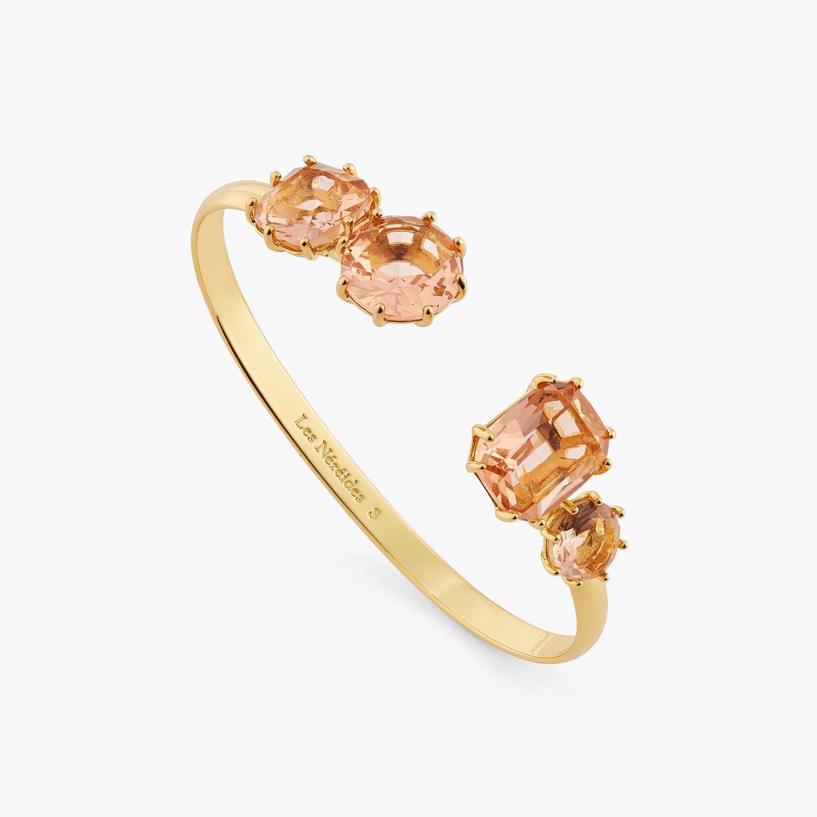Apricot Pink Diamantine 4 Stone Bangle Bracelet | ATLD2541 - Les Nereides